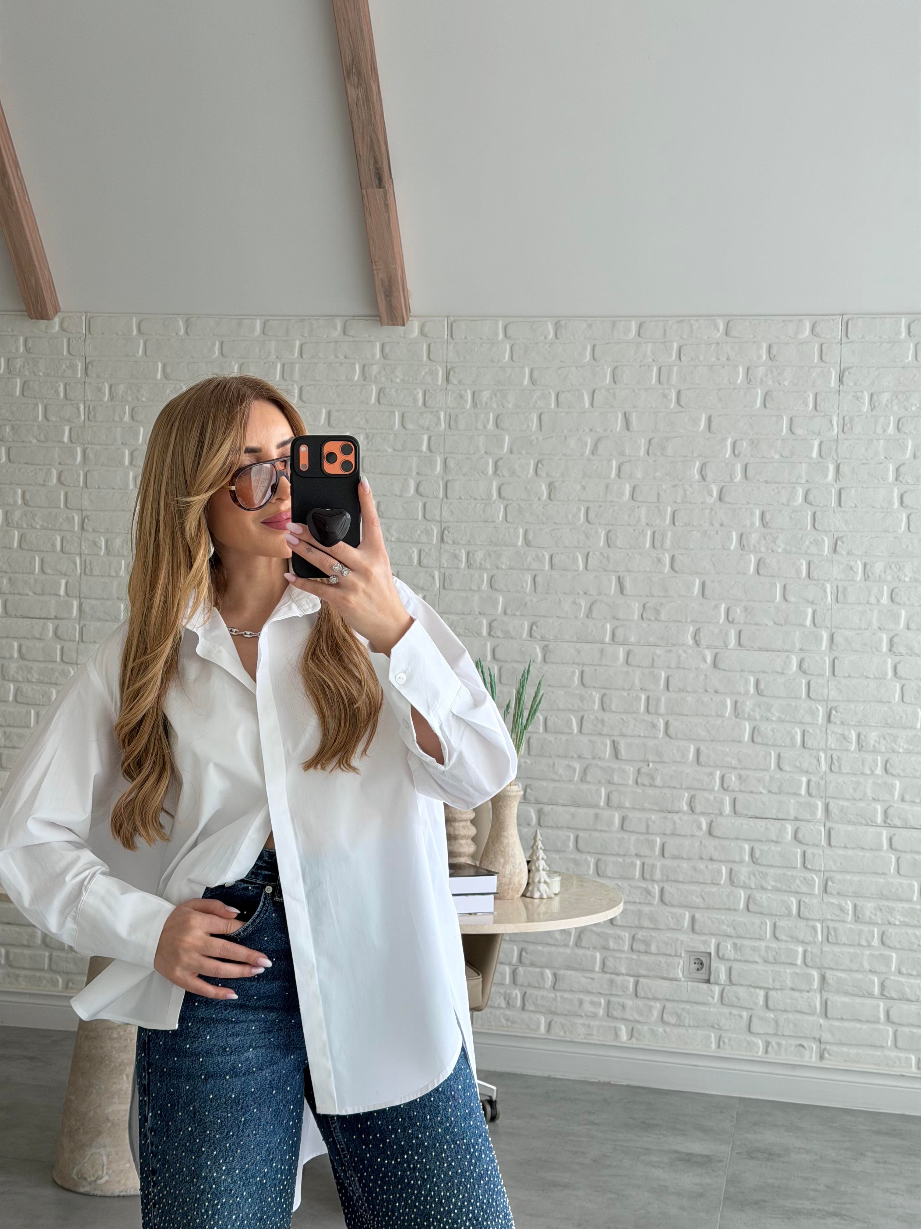 Beyaz Oversize Poplin Gömlek