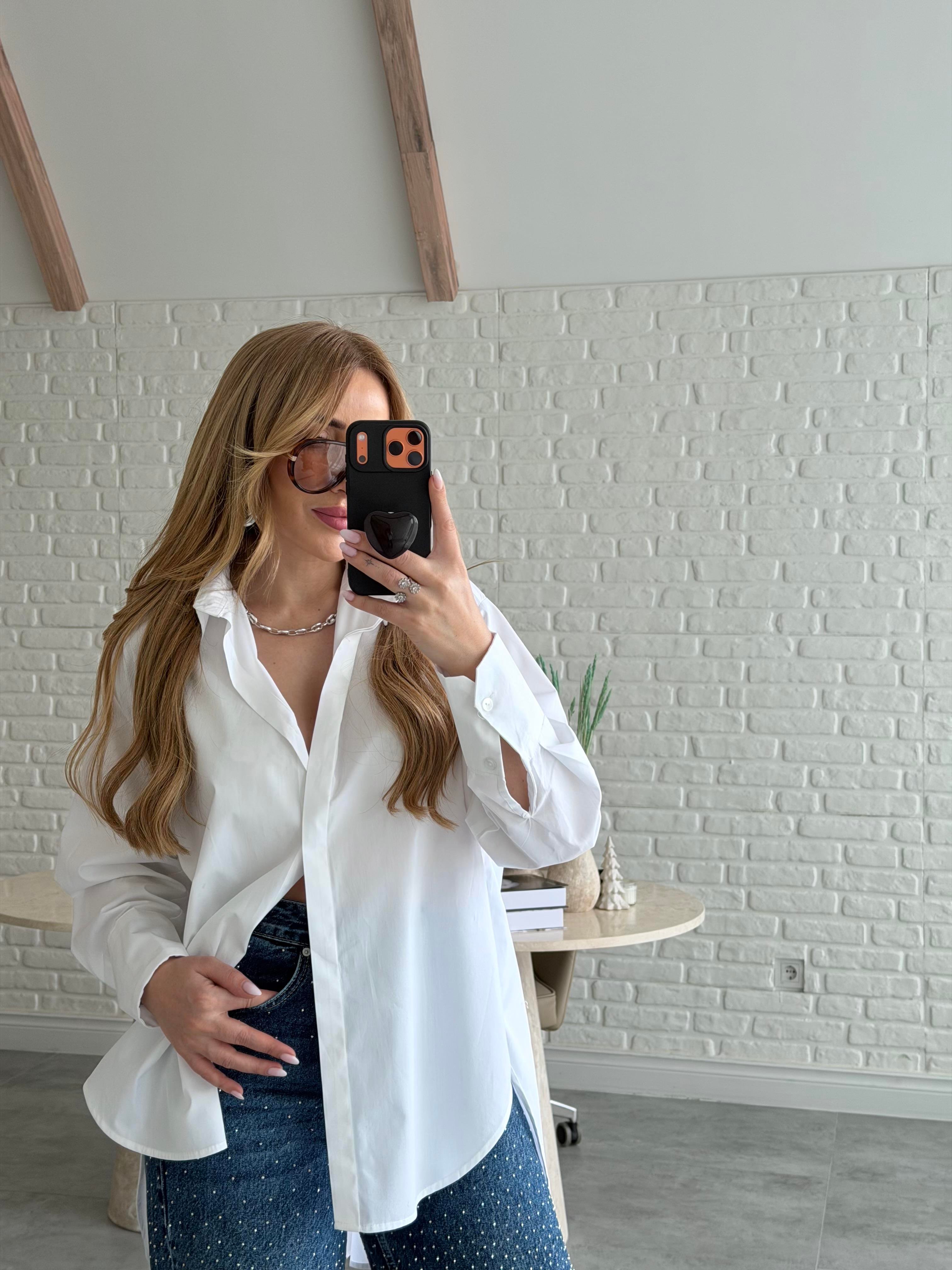 Beyaz Oversize Poplin Gömlek