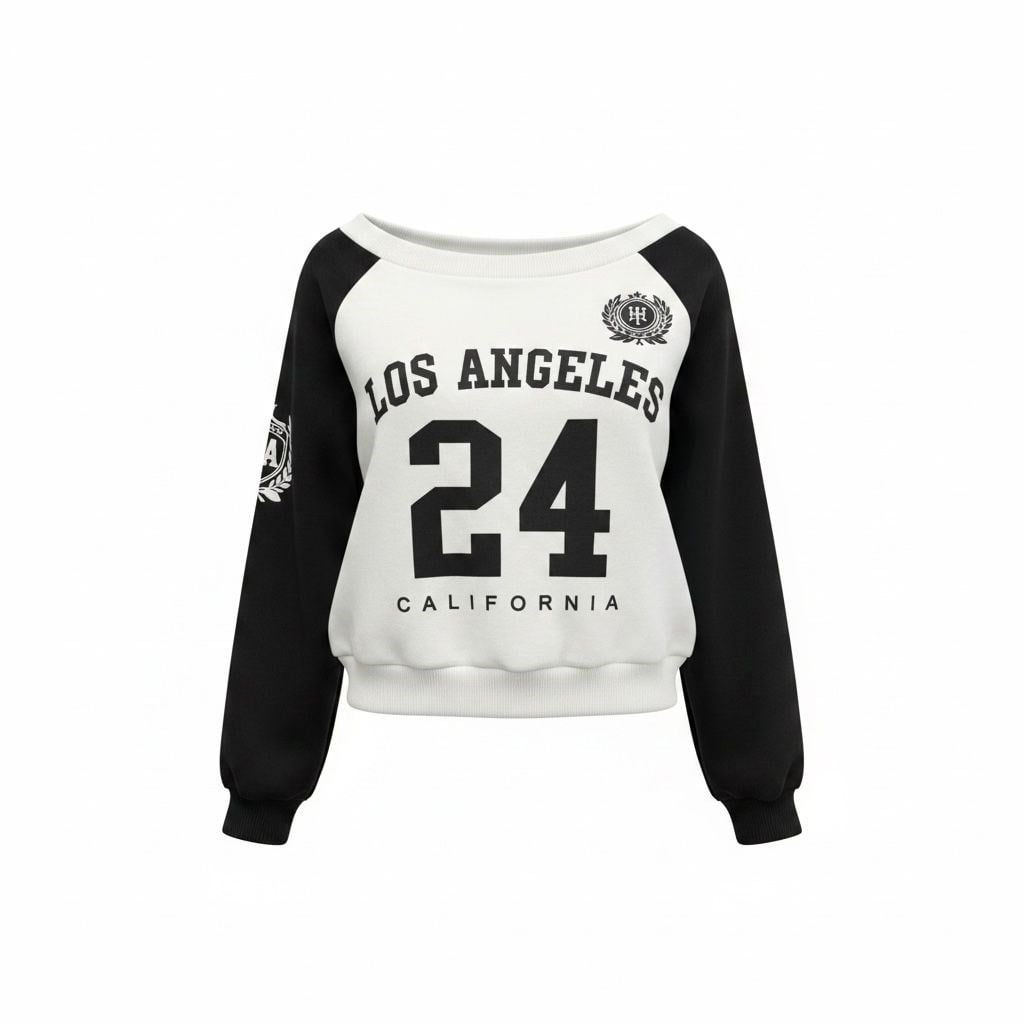 Beyaz Siyah  Baskılı Sweat