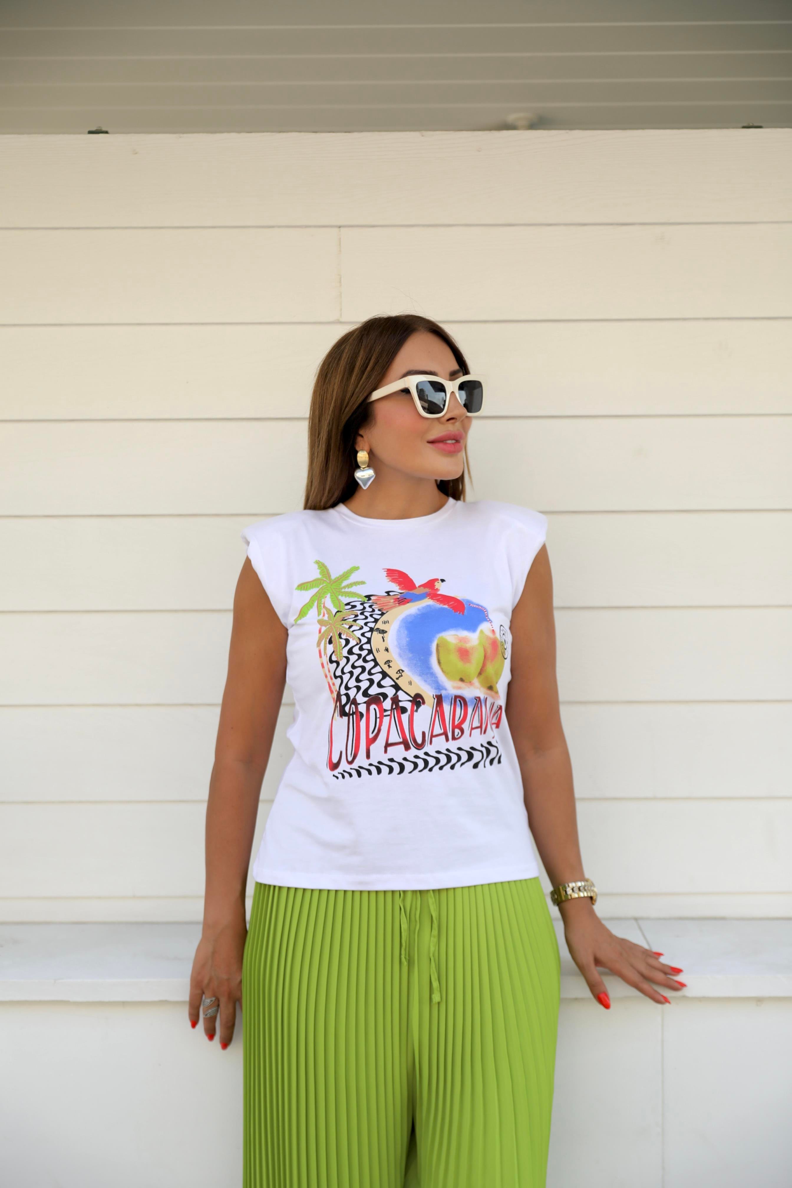 Beyaz Vatkalı Baskılı T-shirt