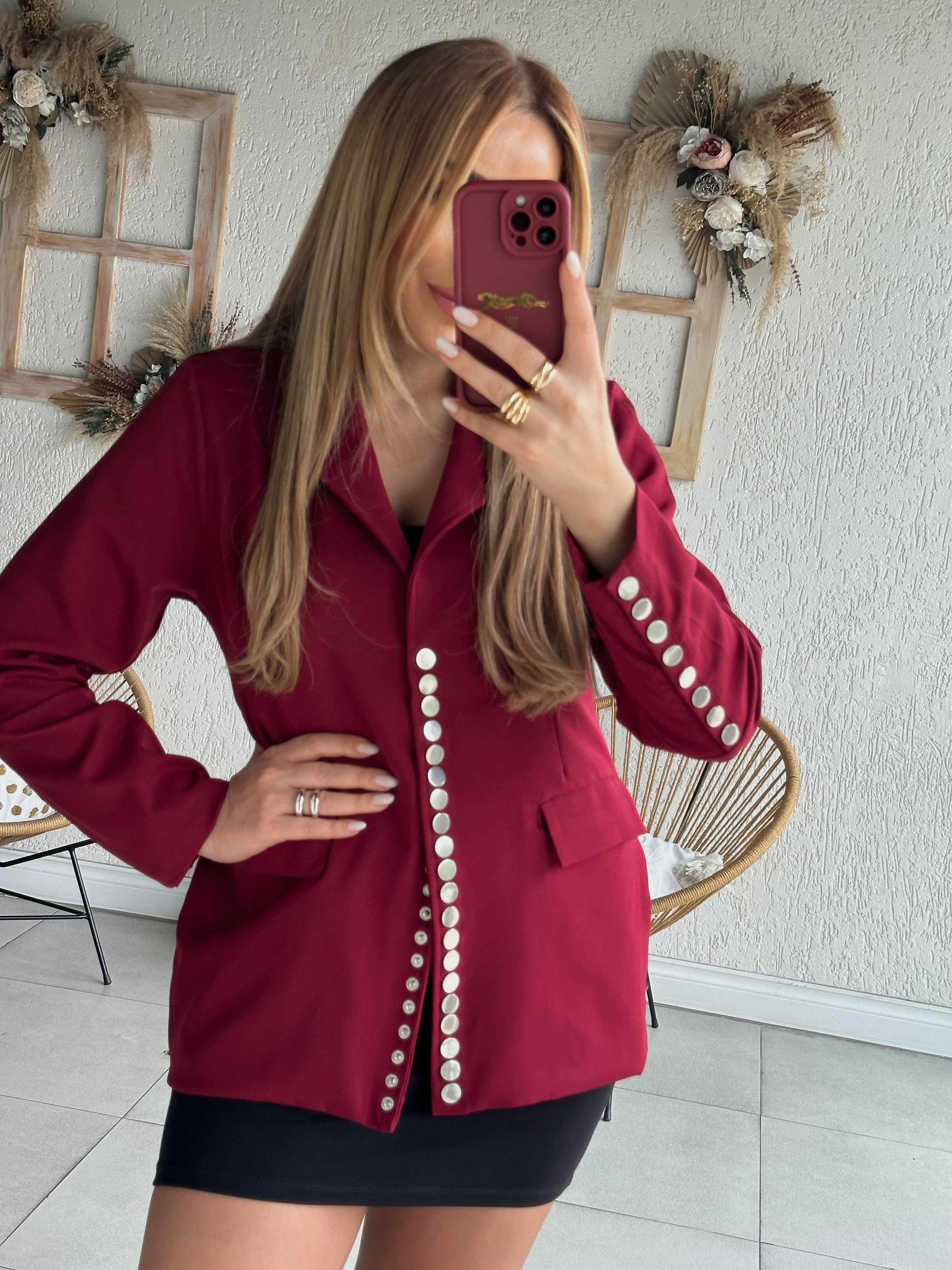 Bordo Premium Tasarım Blazer Ceket