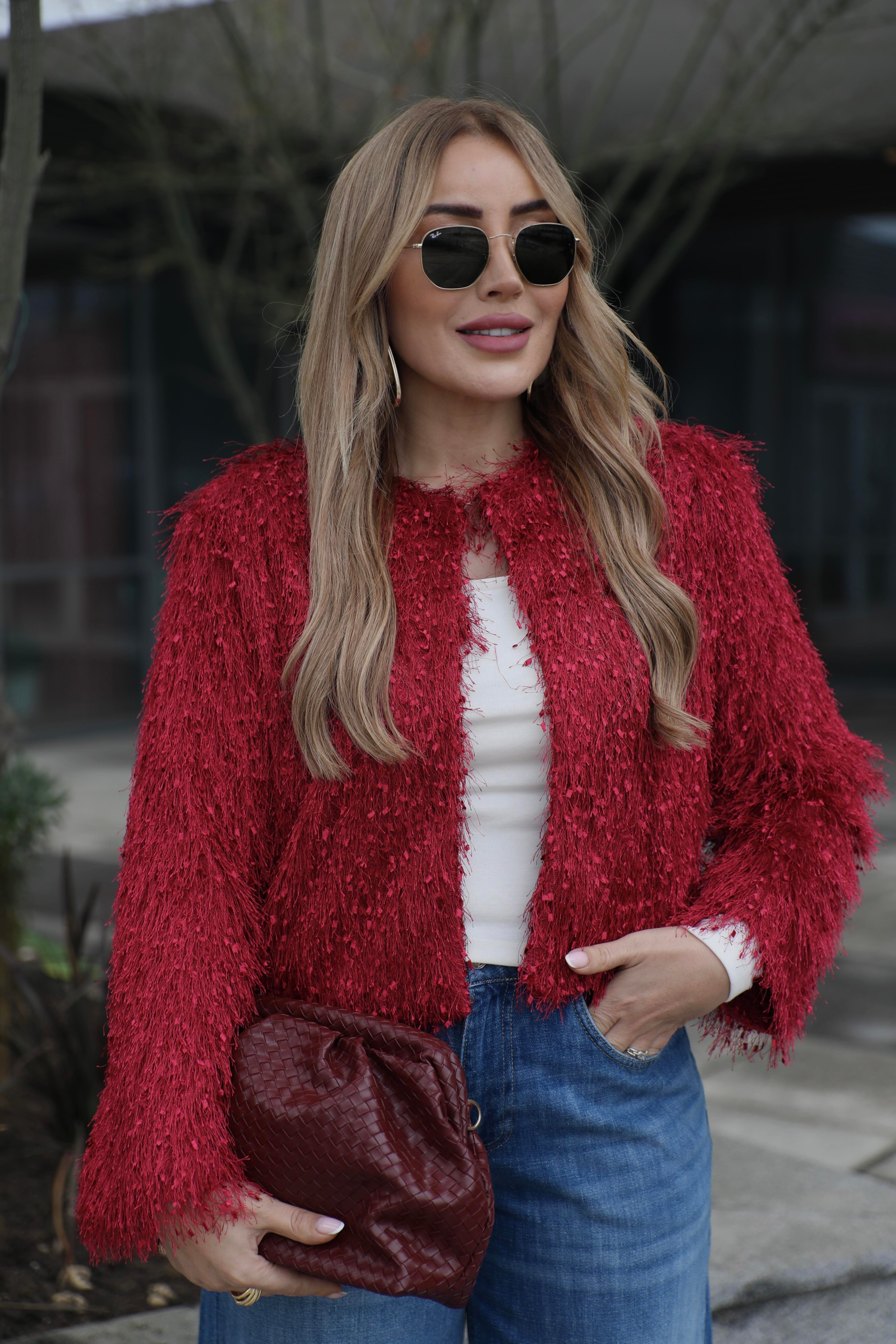 Bordo Püsküllü Ceket