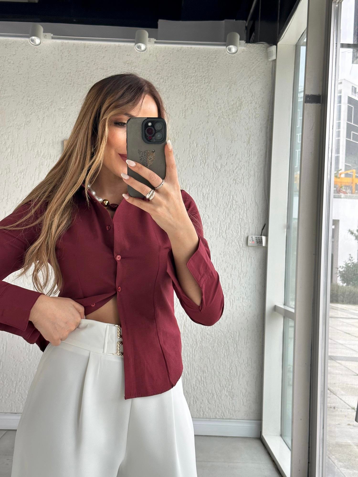 Bordo Slimfit Gömlek