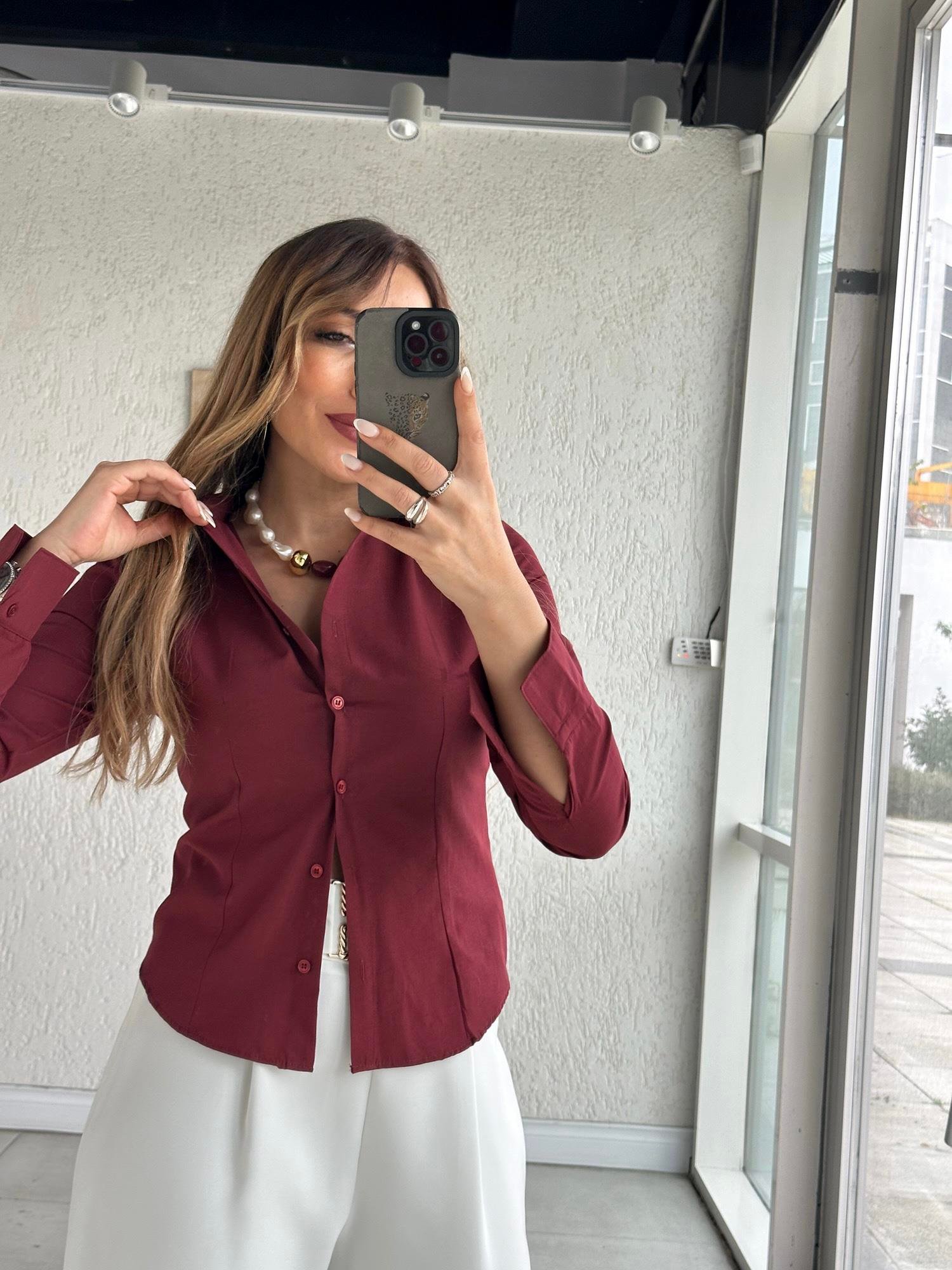 Bordo Slimfit Gömlek