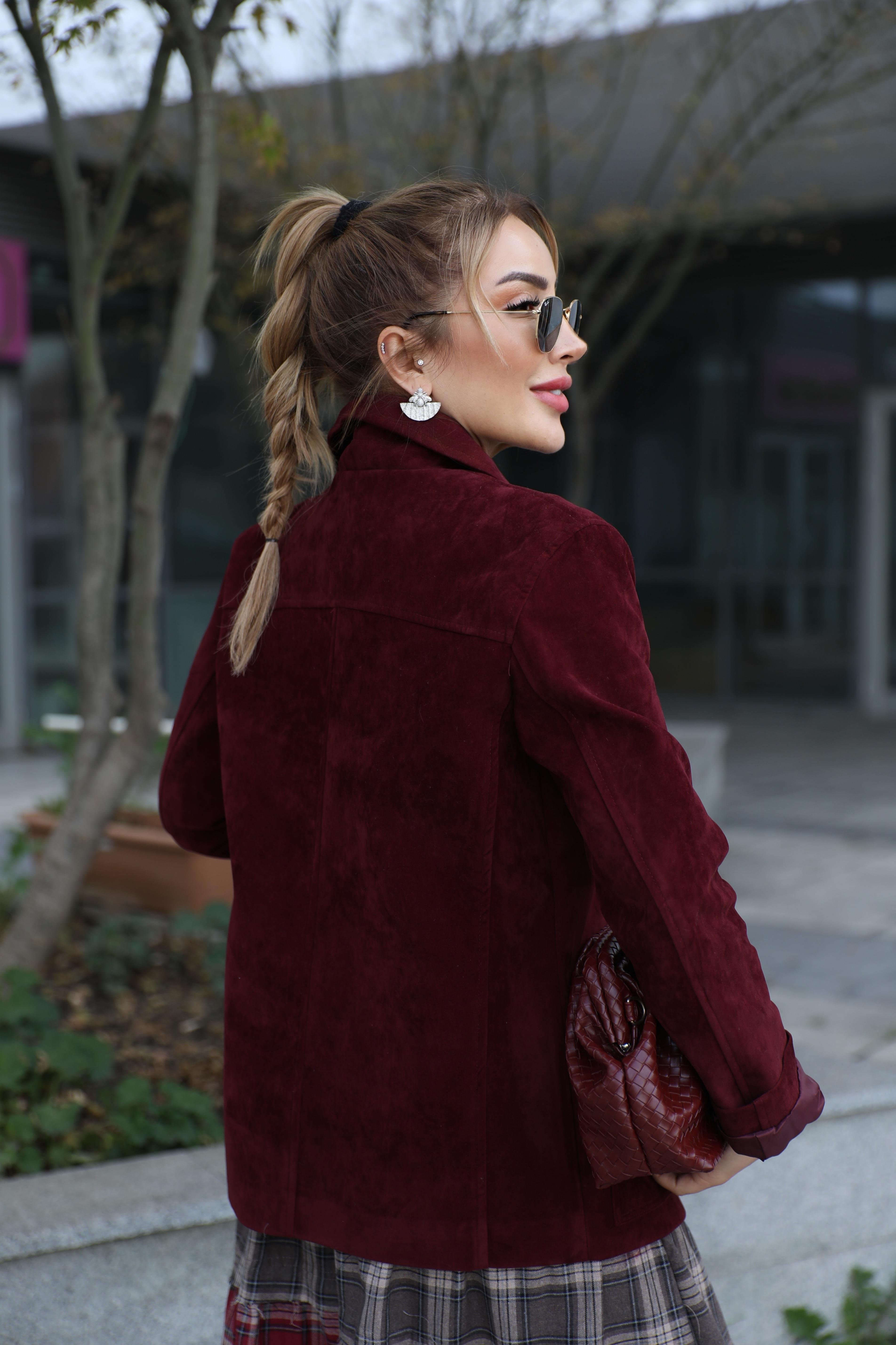 Bordo Süet Blazer Ceket