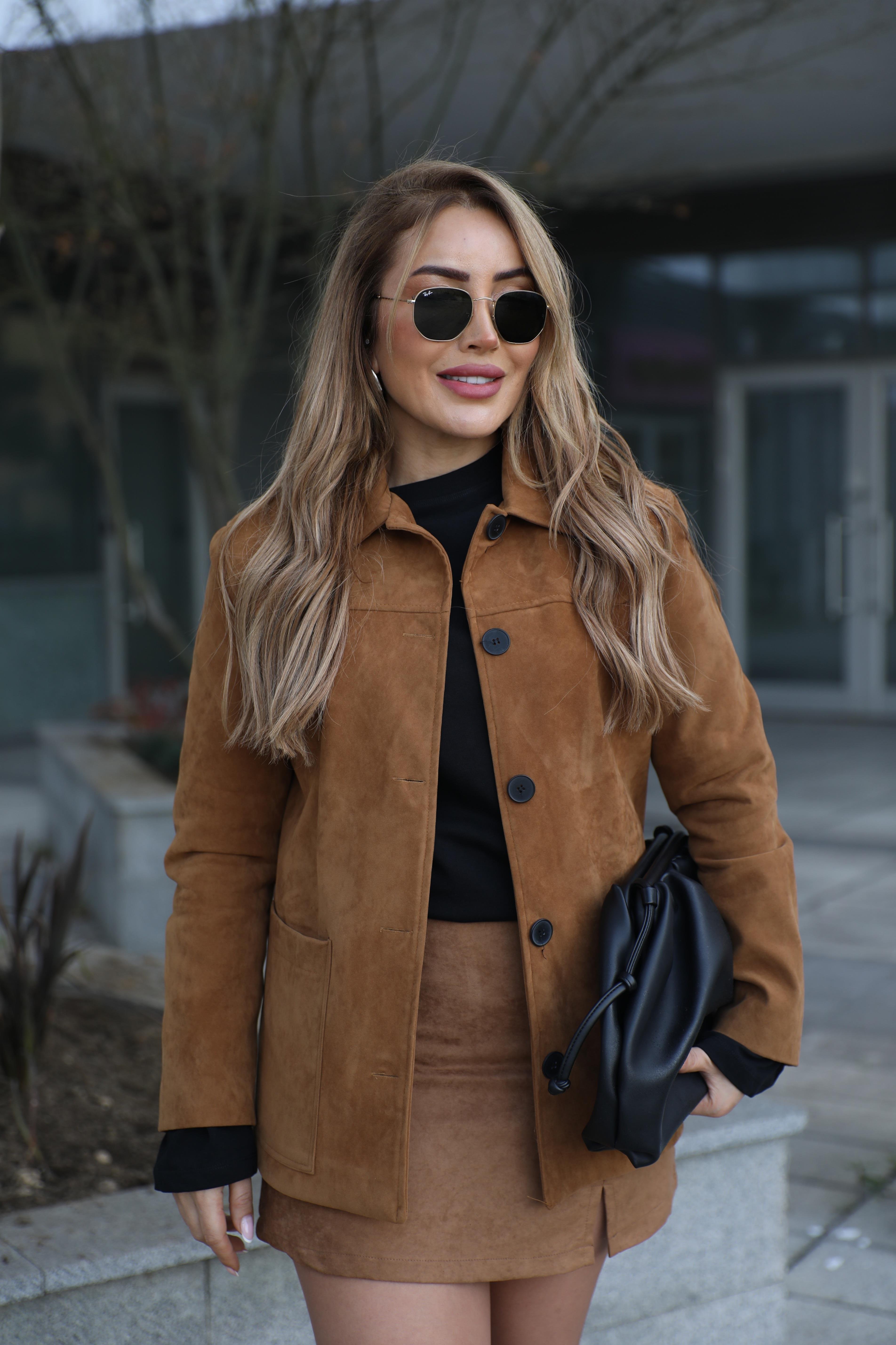 Camel Süet Blazer Ceket