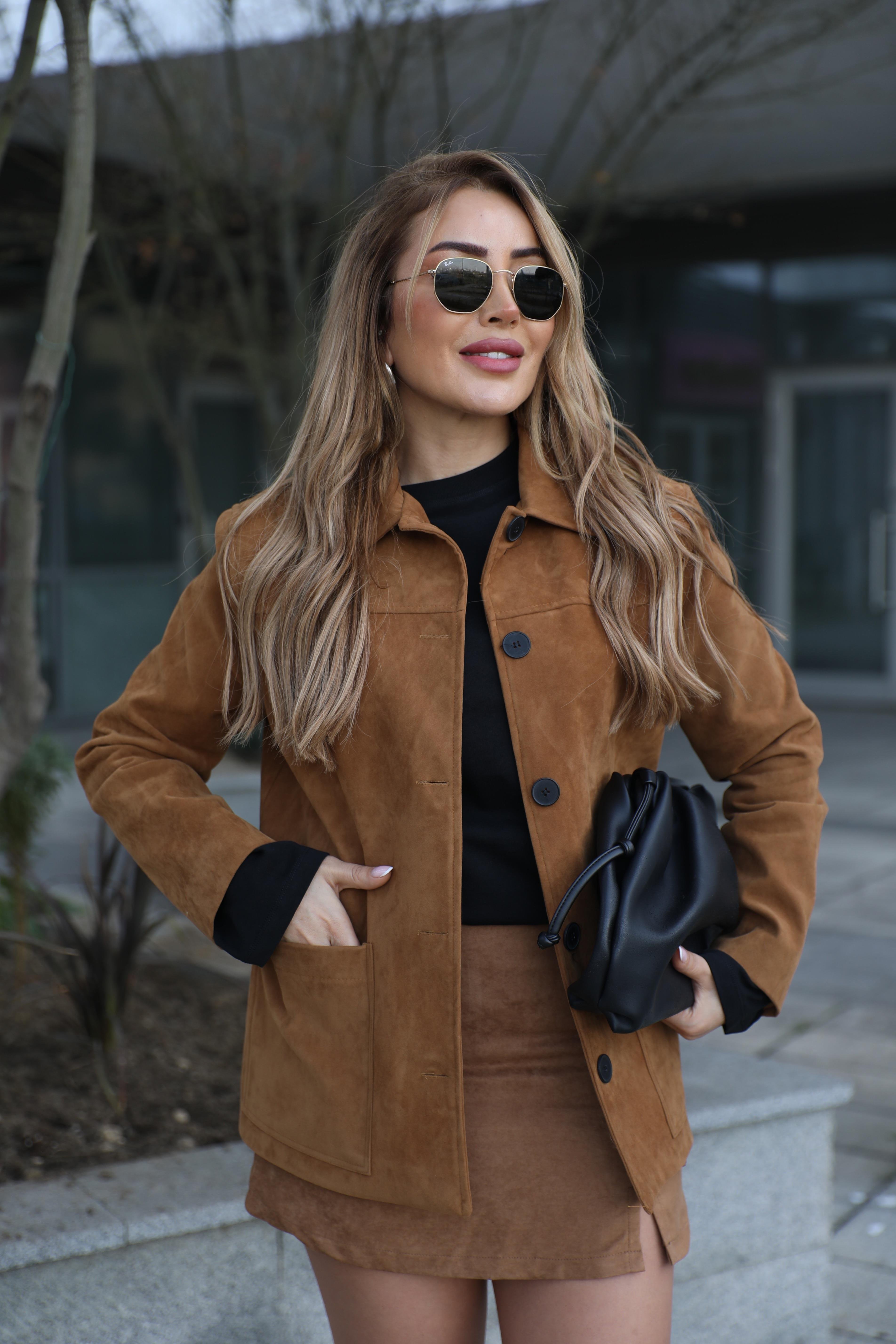 Camel Süet Blazer Ceket