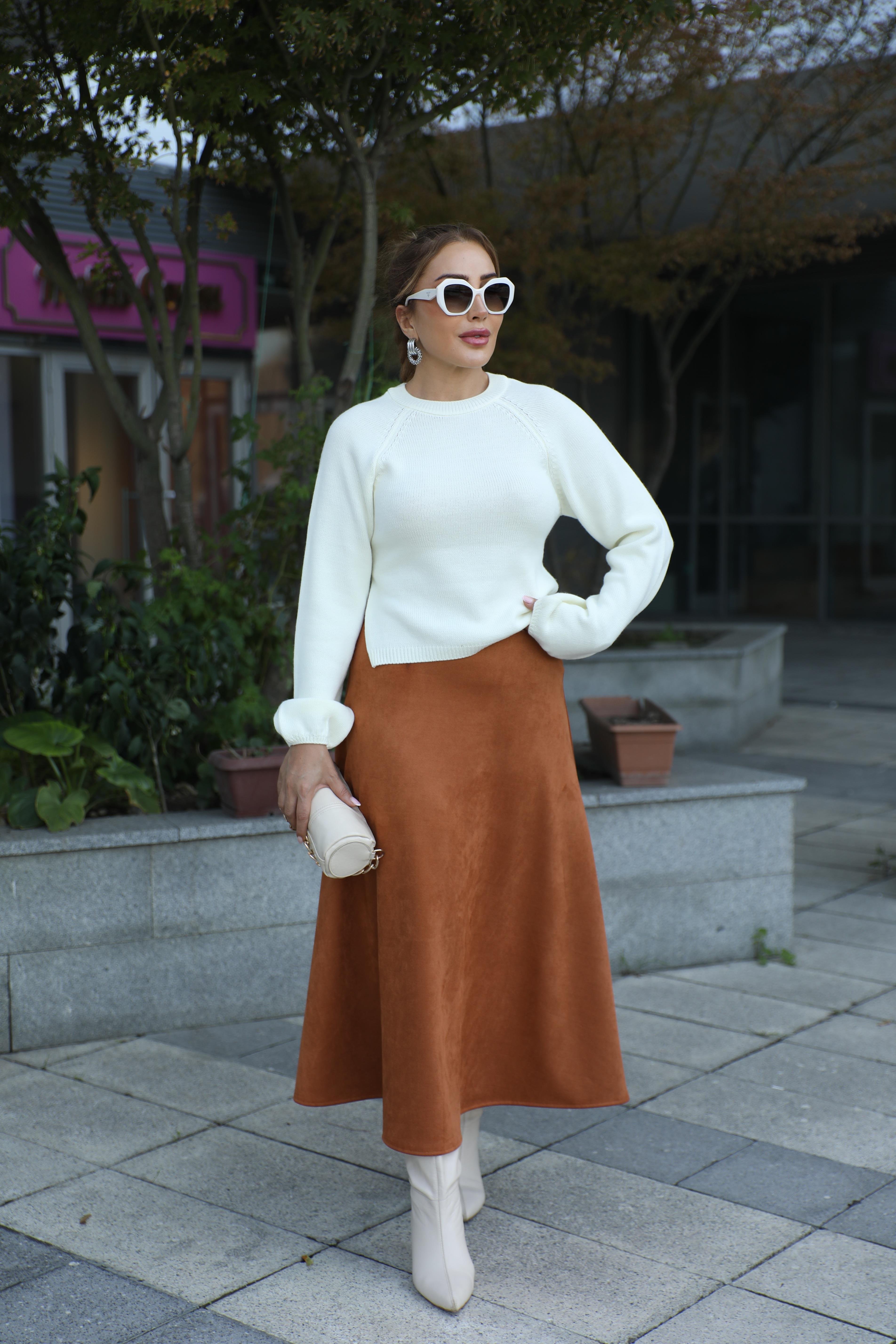 Camel Süet Çan Etek