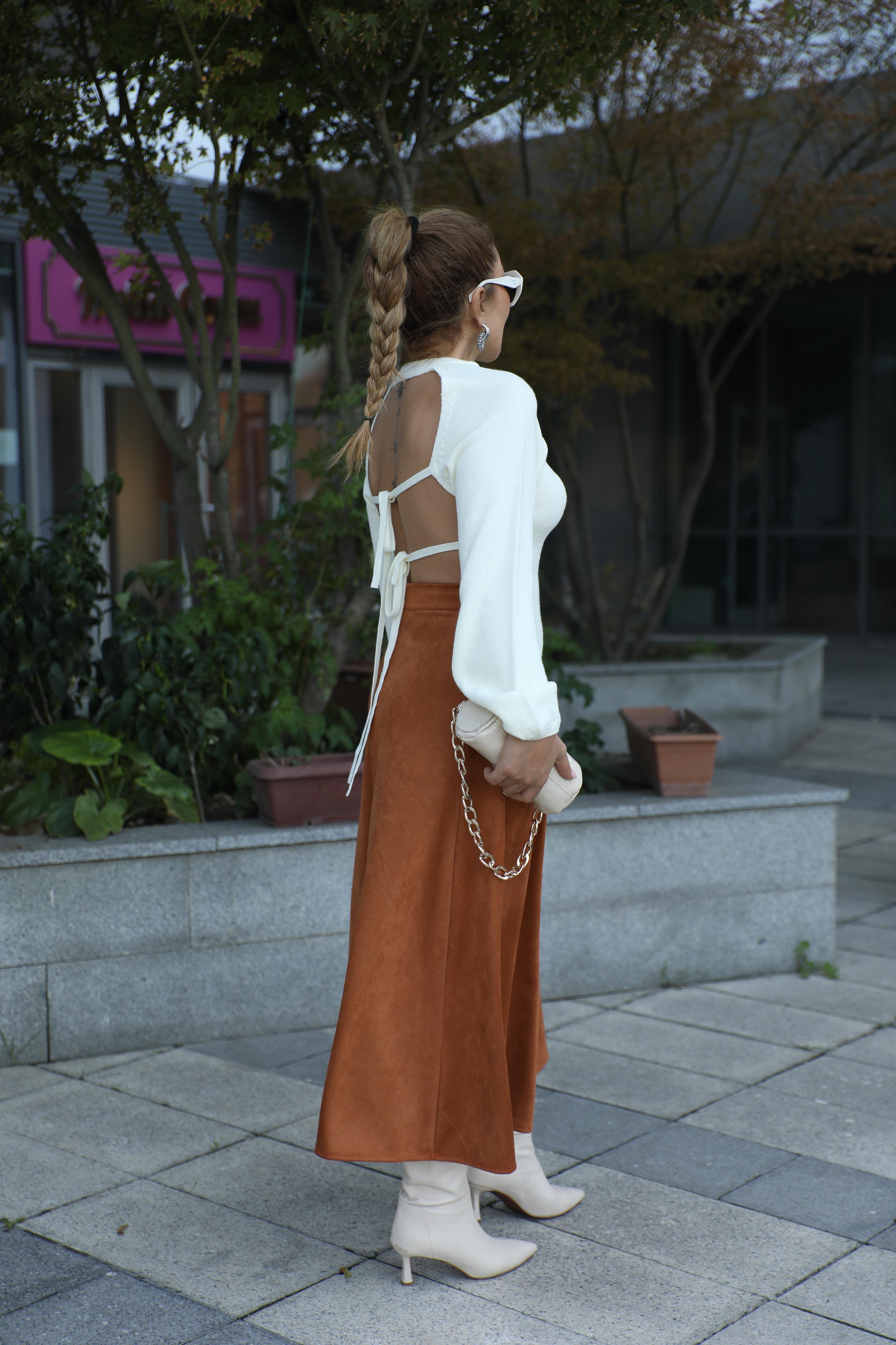 Camel Süet Çan Etek