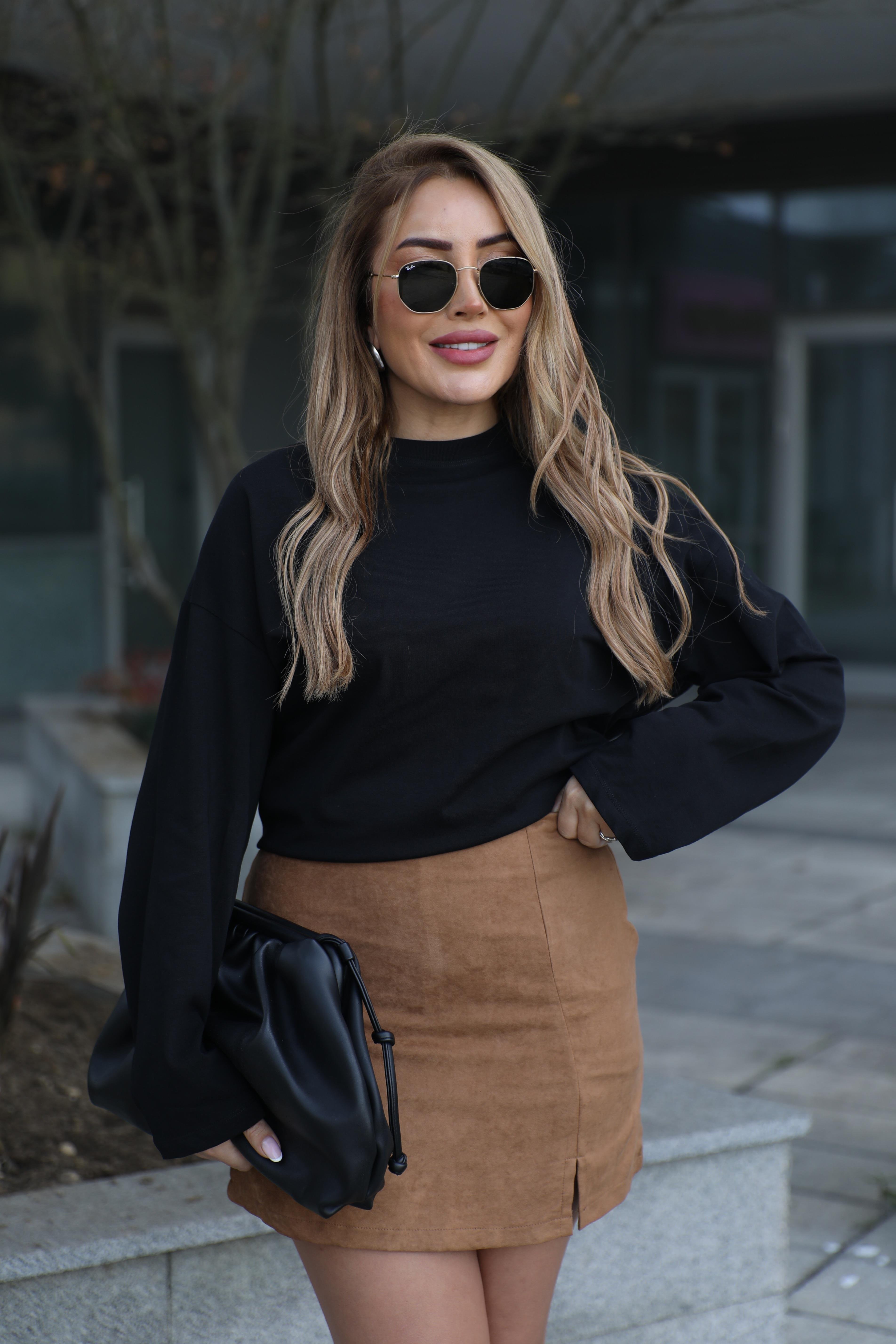 Camel Süet Şort Etek