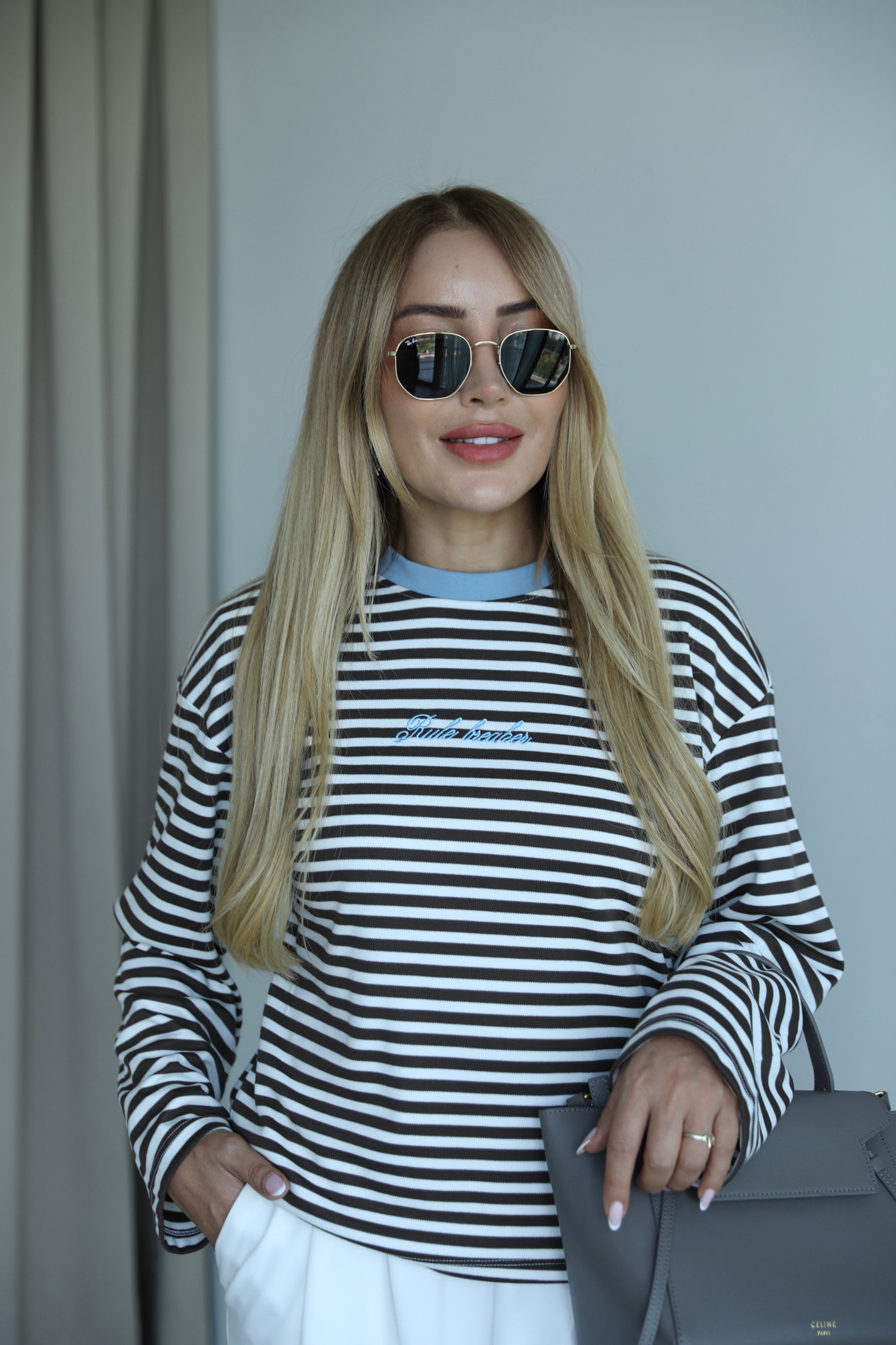 Çizgili Mavi Biyeli Basic T-shirt