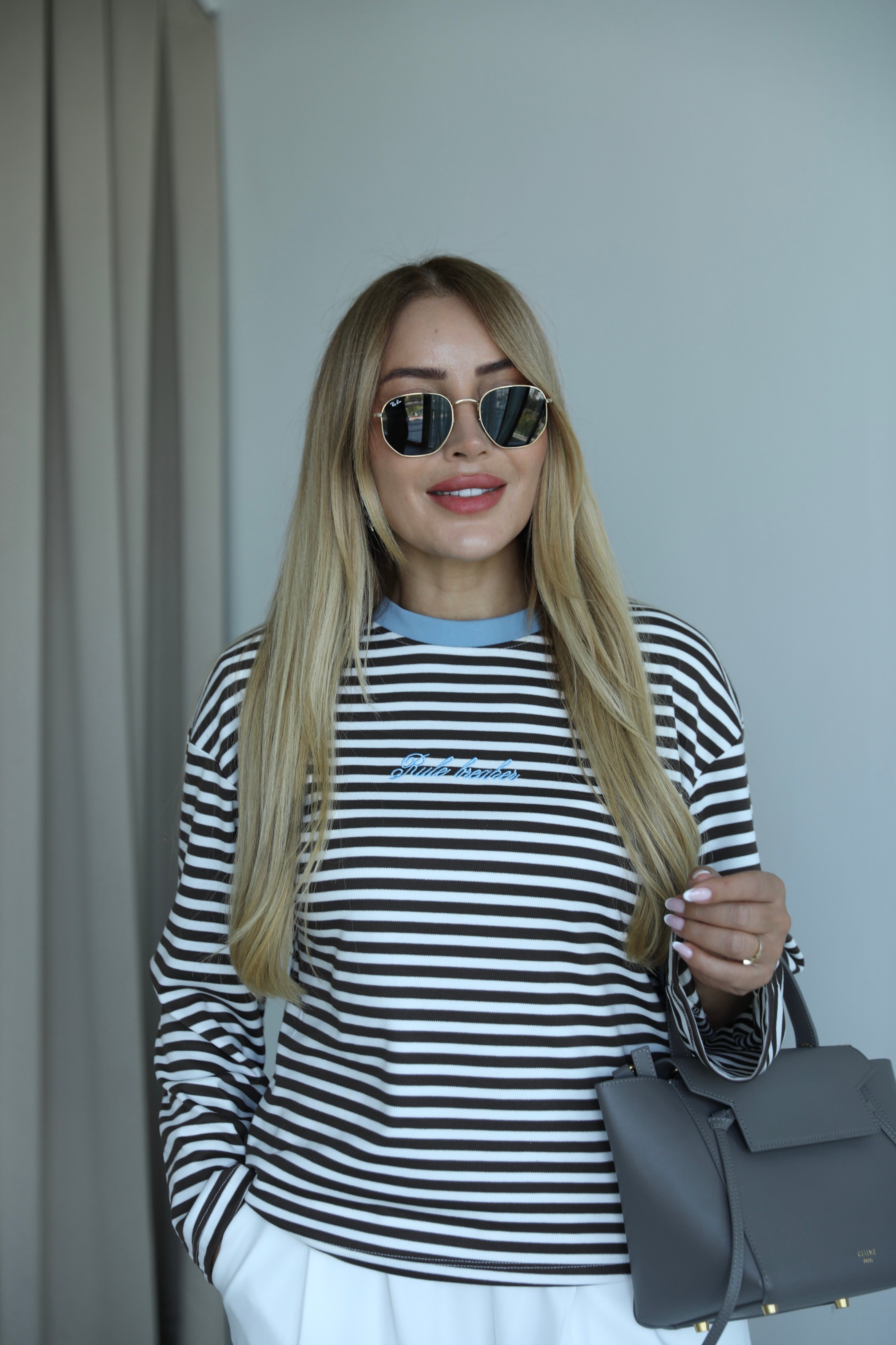 Çizgili Mavi Biyeli Basic T-shirt