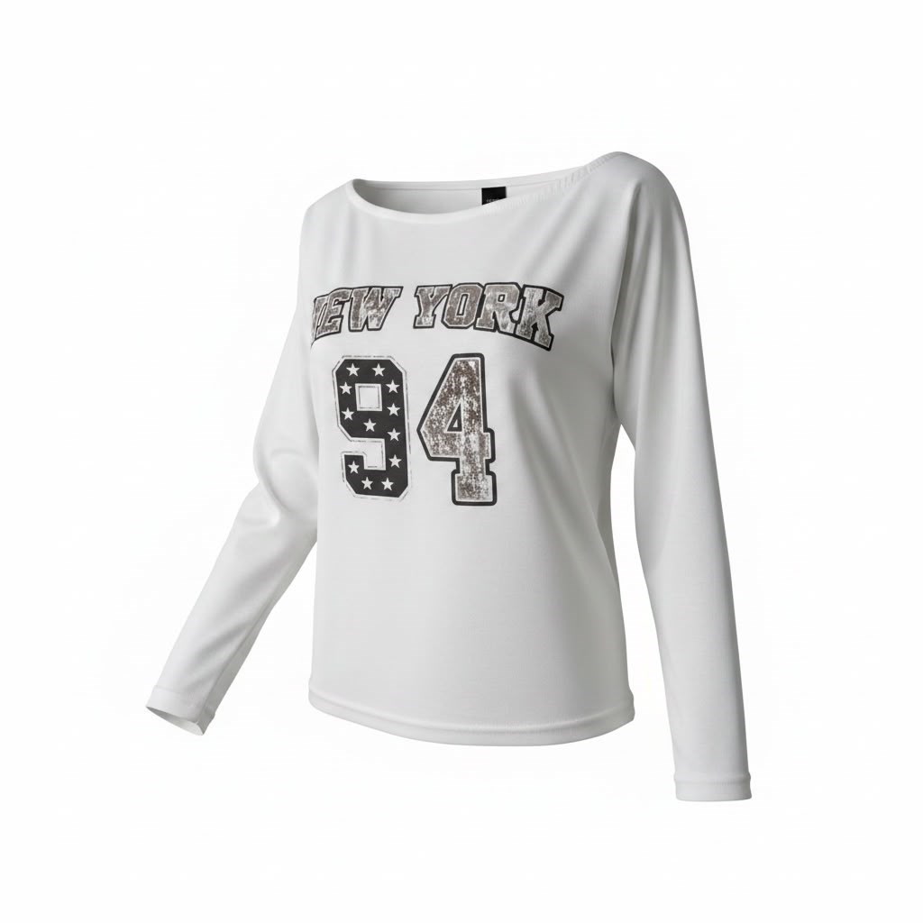 Ekru 94 Baskılı Uzun Kollu T-shirt 