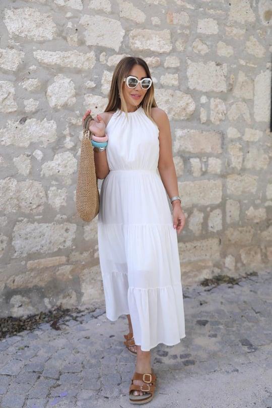 Ekru Halter Maxi Elbise