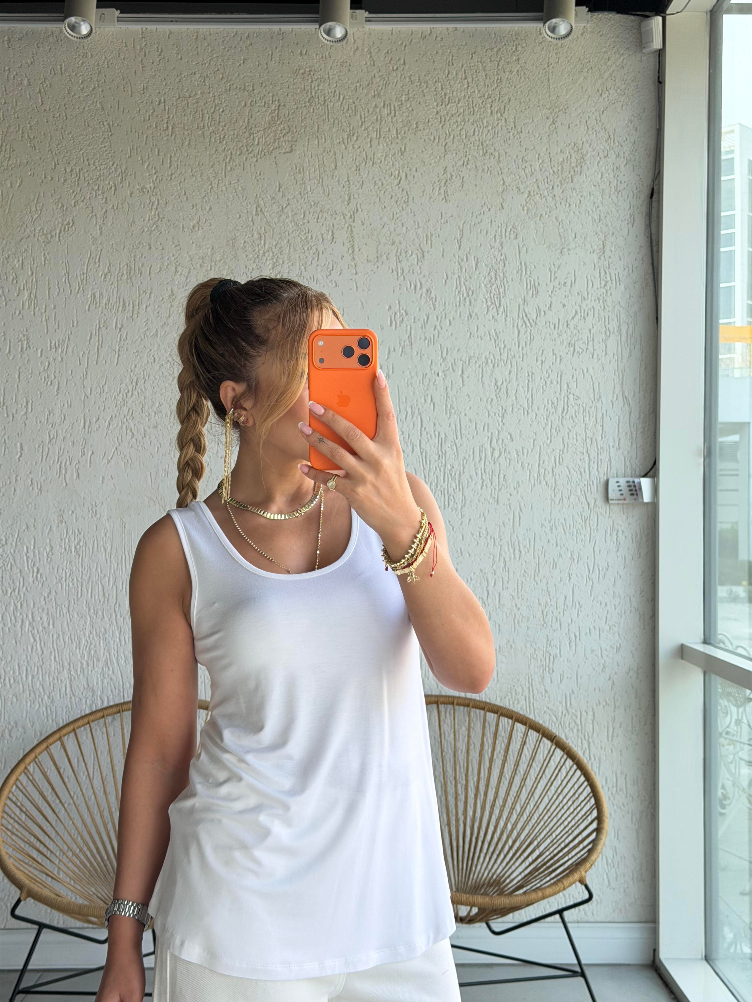 Ekru Kalın Askılı Atlet Bluz