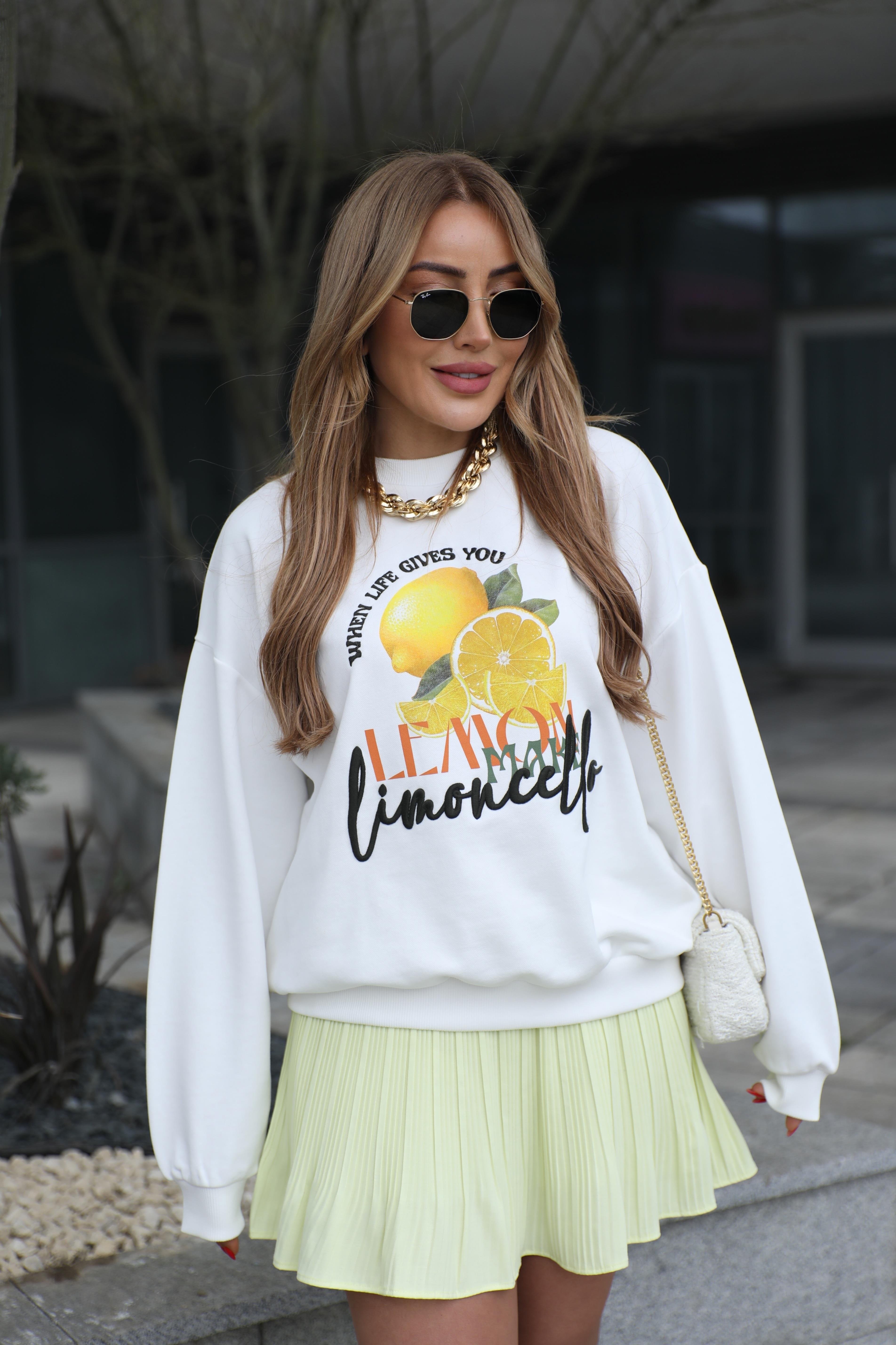 Ekru Limon Baskılı Sweat