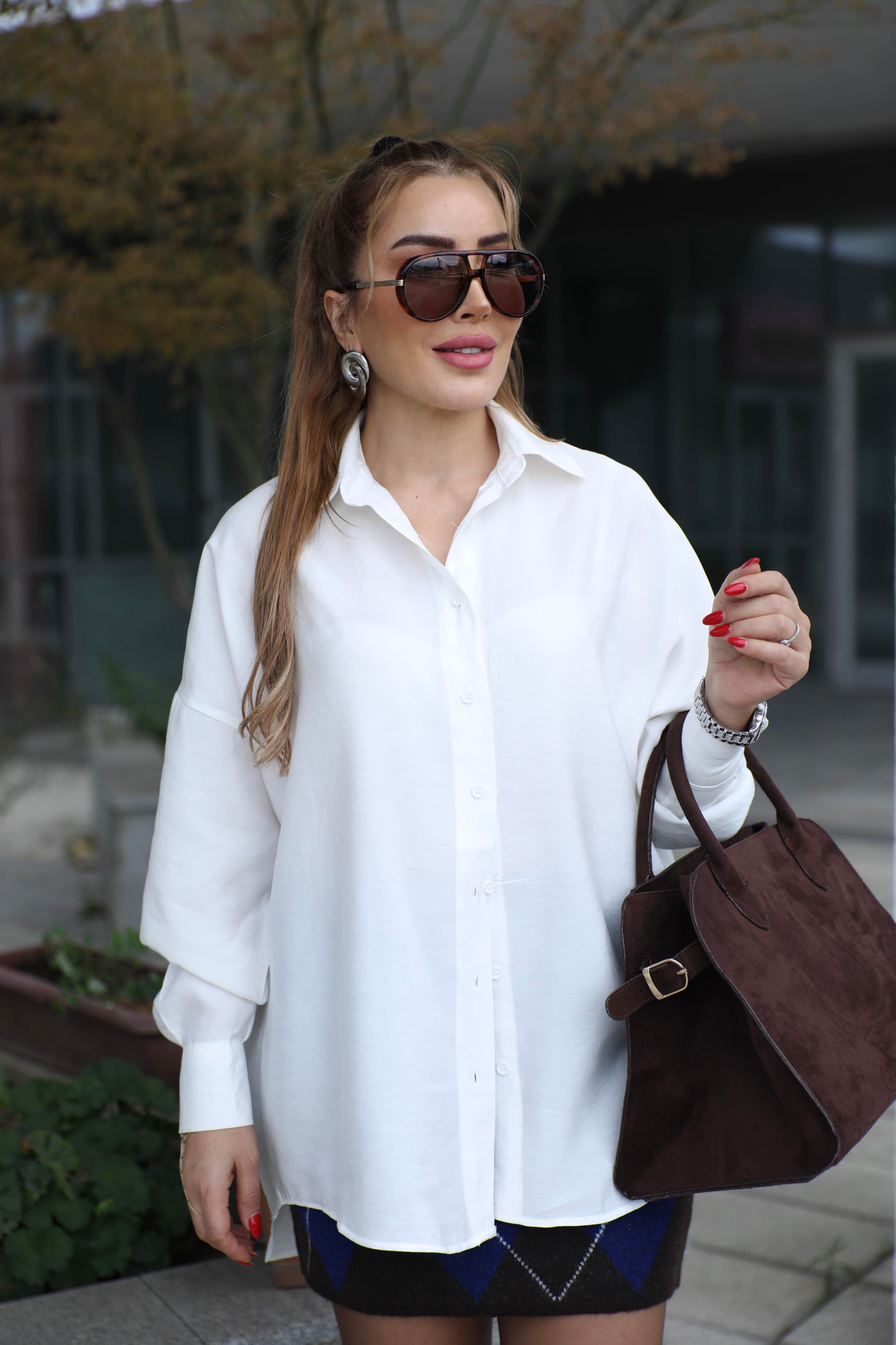 Ekru Oversize Salaş Gömlek