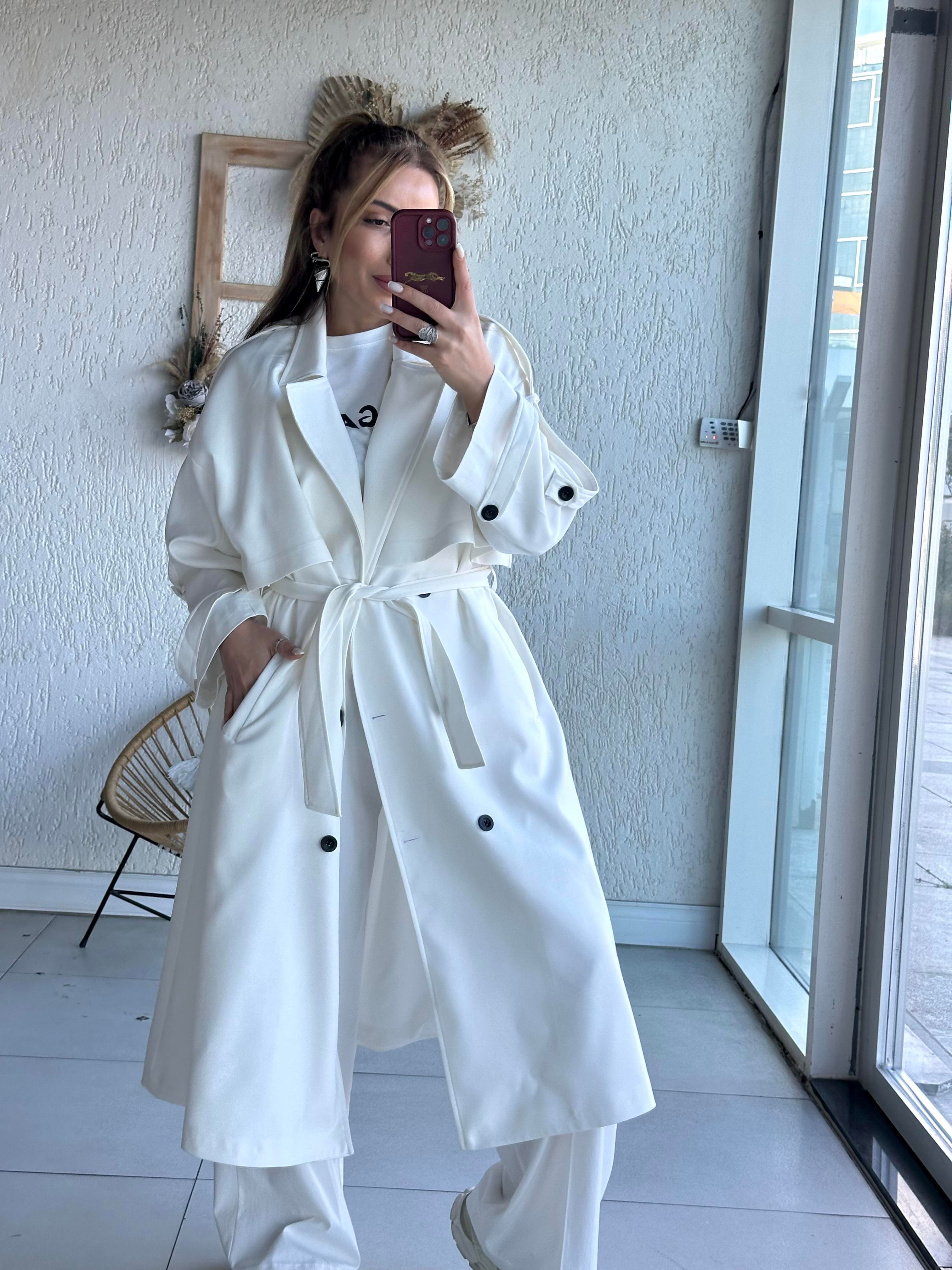 Ekru Premium Salaş Trenç