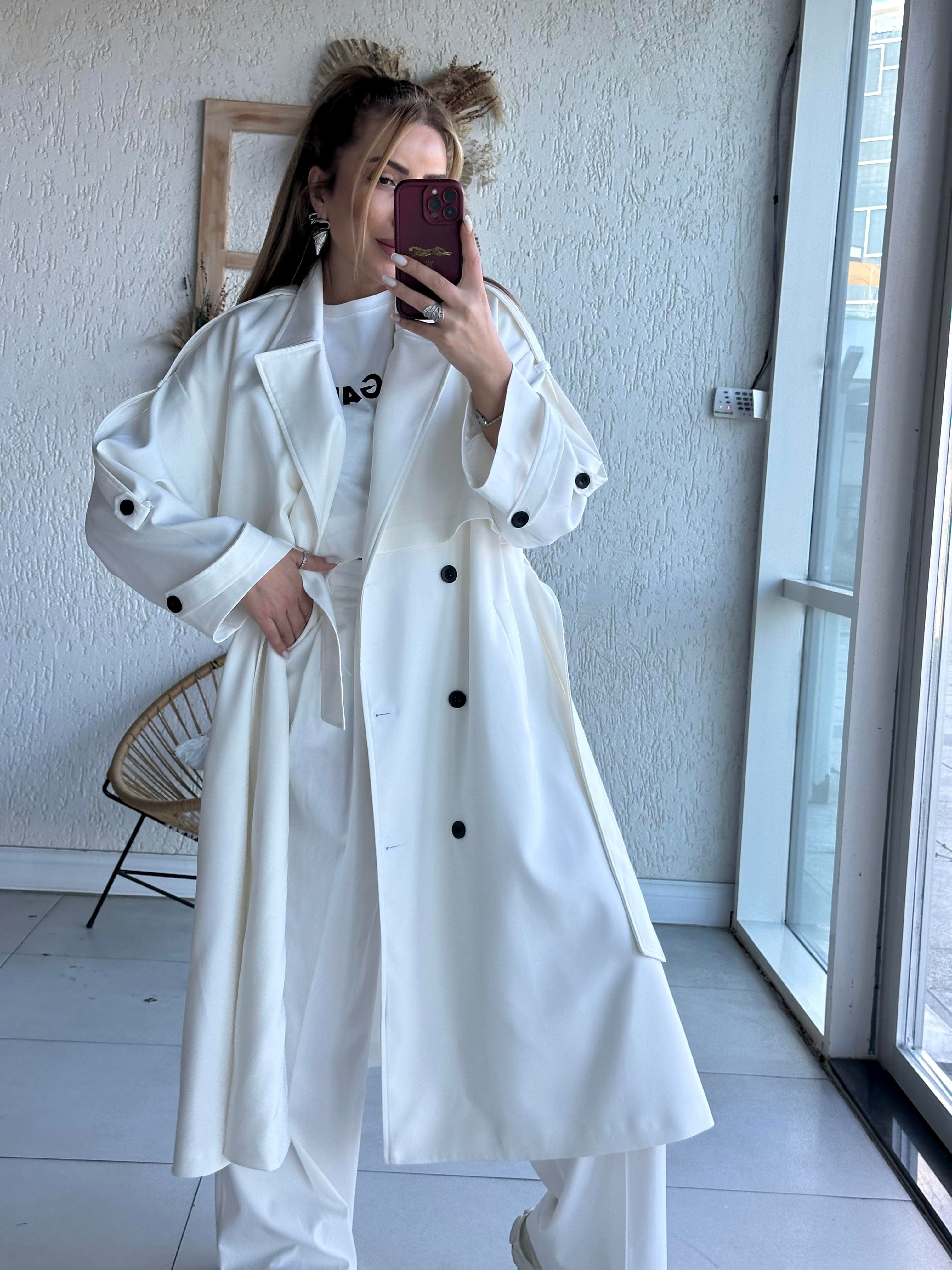 Ekru Premium Salaş Trenç