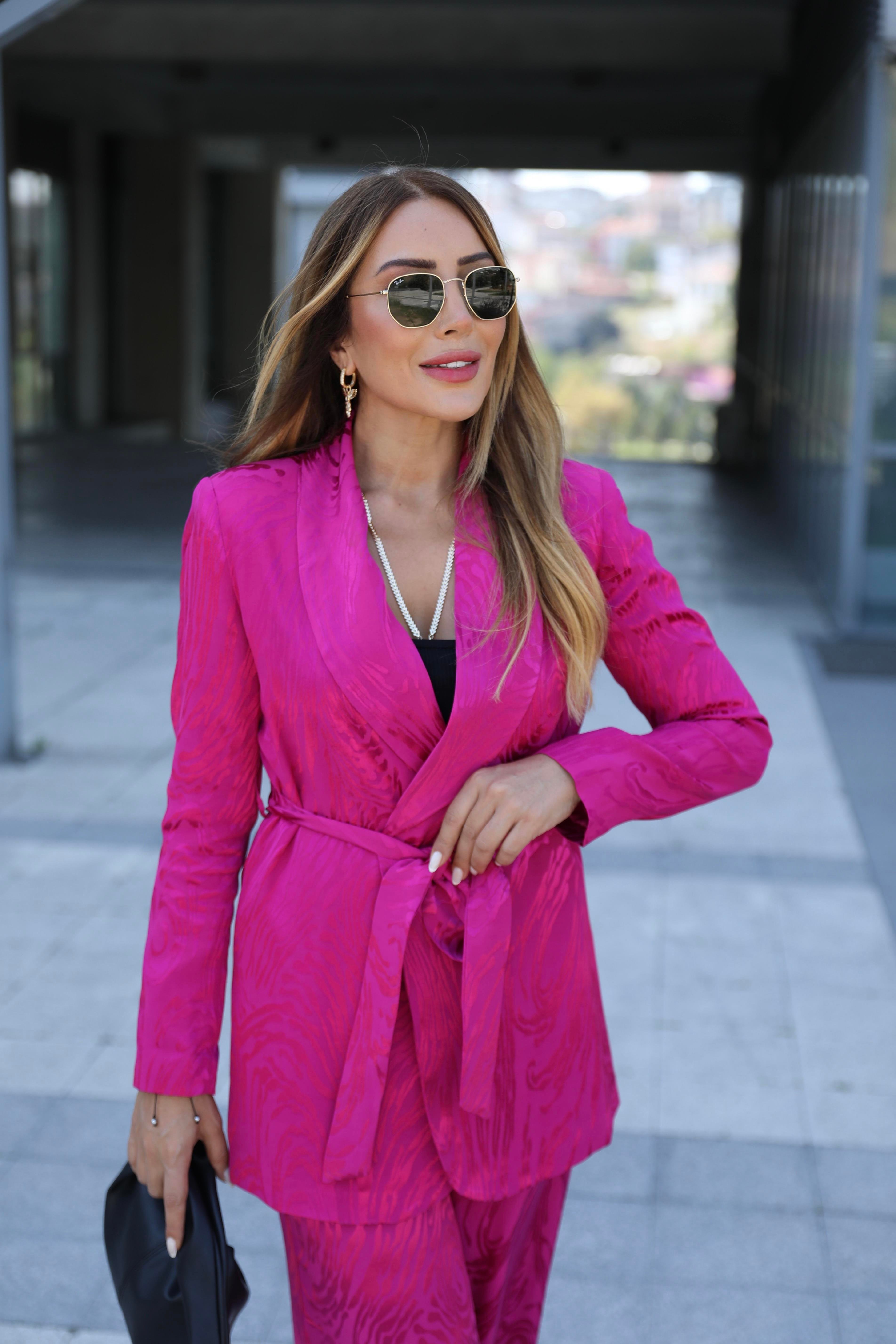 Fuşya Jakarlı Kuşaklı Takım