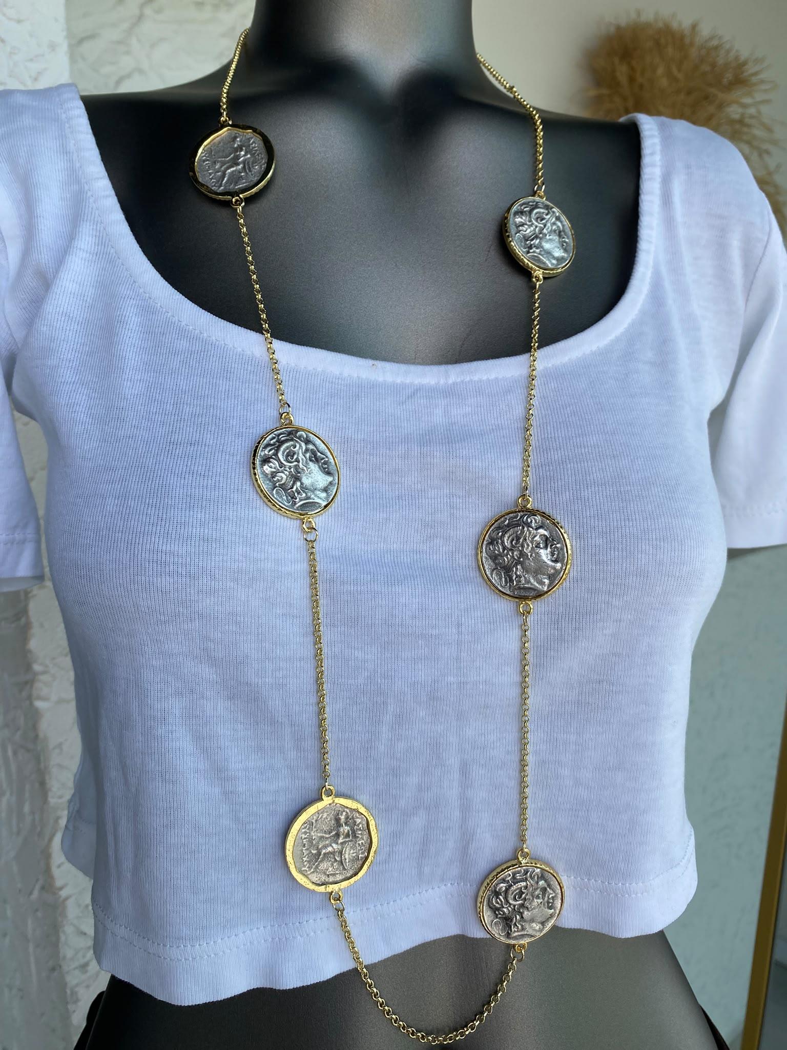 Gold Silver Madalyon Detaylı Kolye
