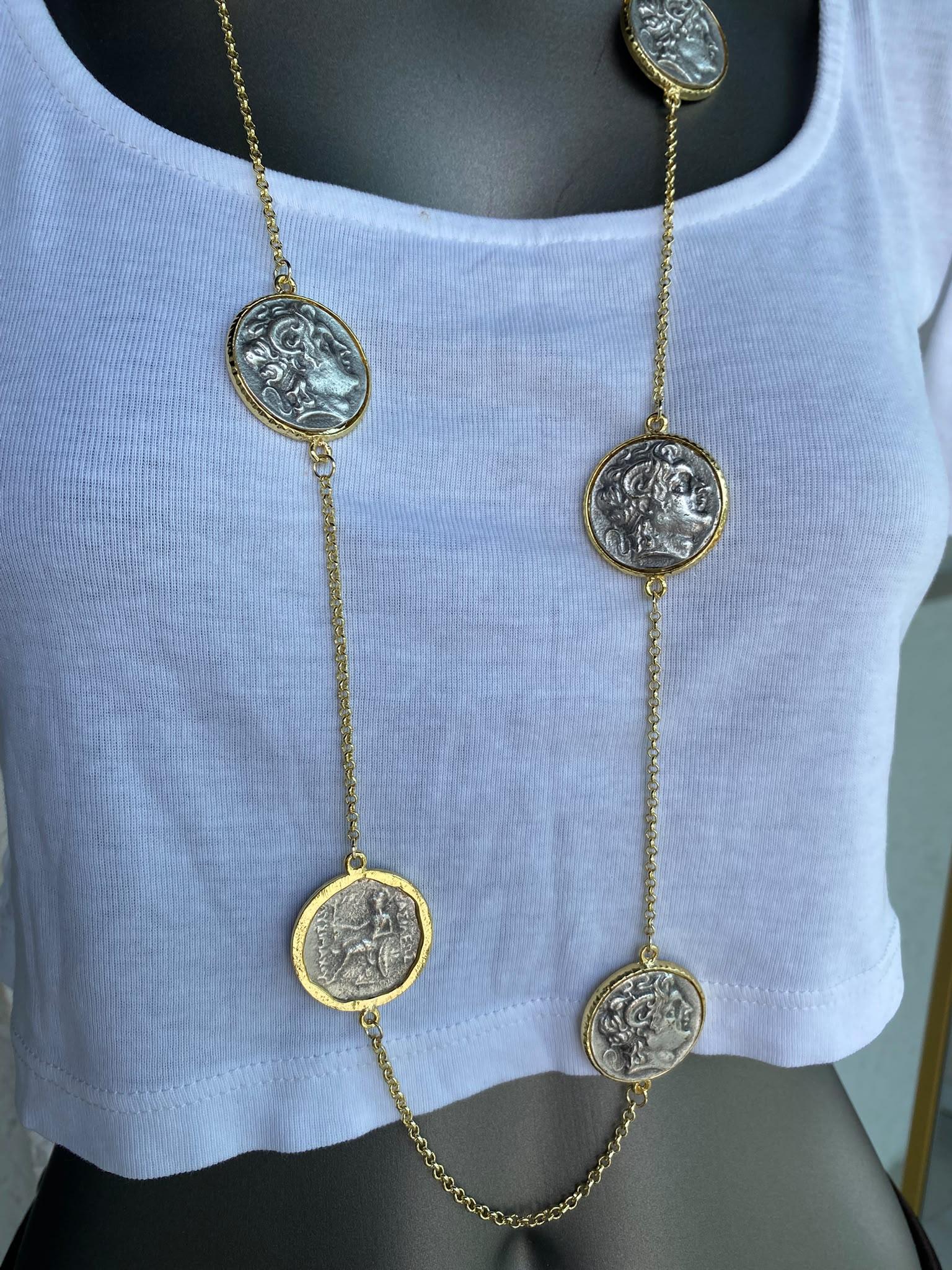 Gold Silver Madalyon Detaylı Kolye