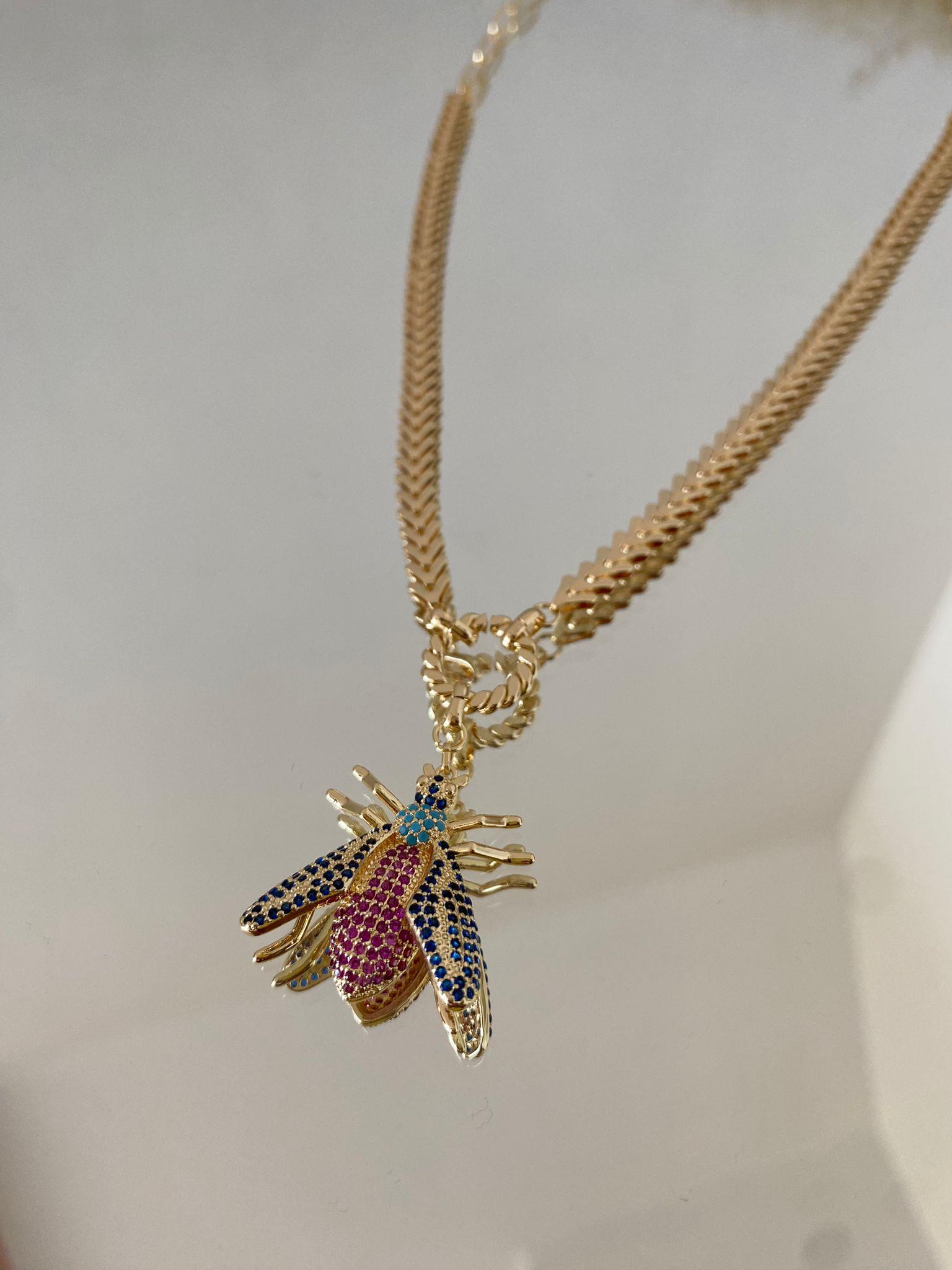 Gold Taşlı Çift Zincir Kolye