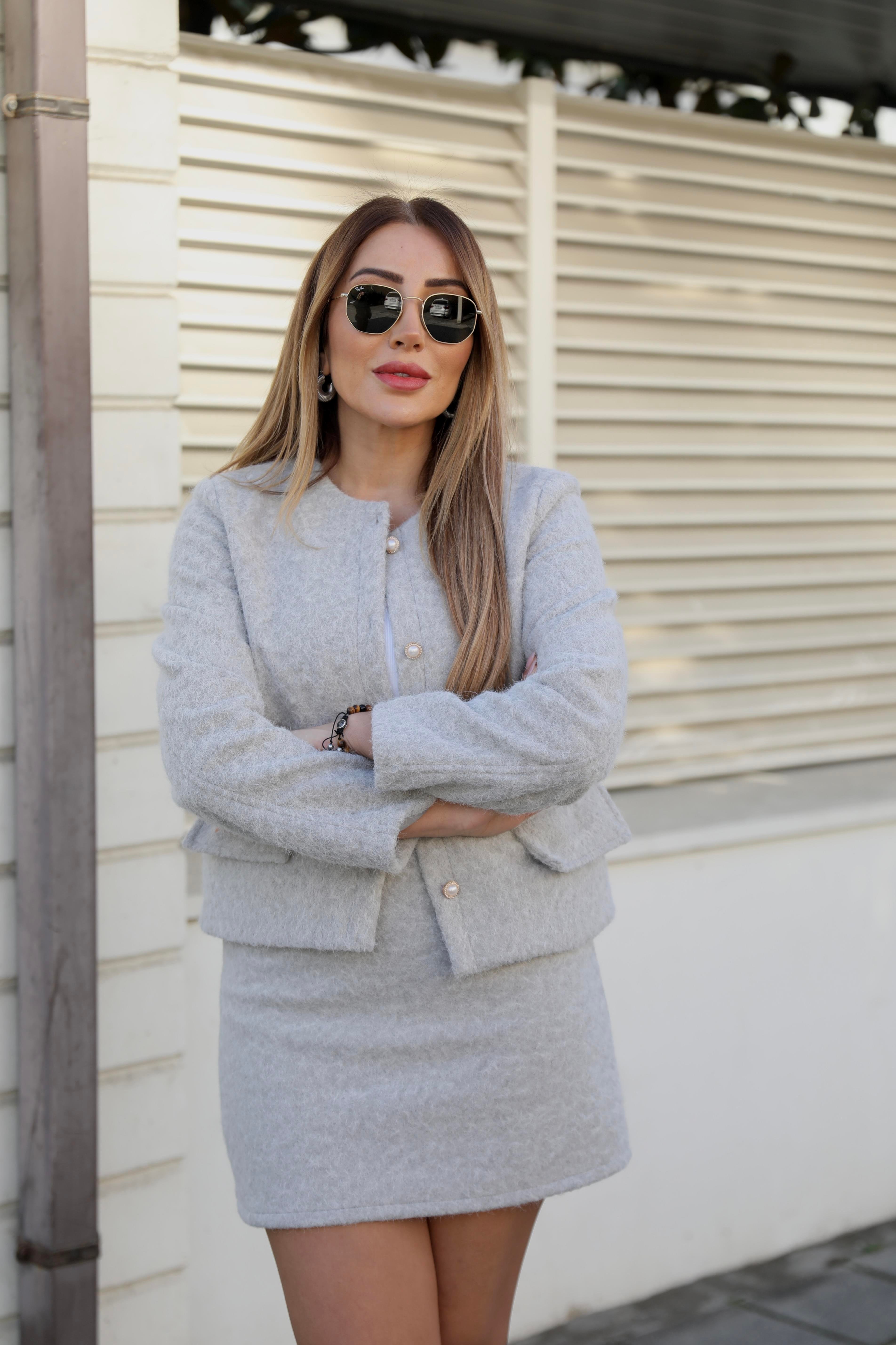 Gri Kırçıllı Kaşe Ceket