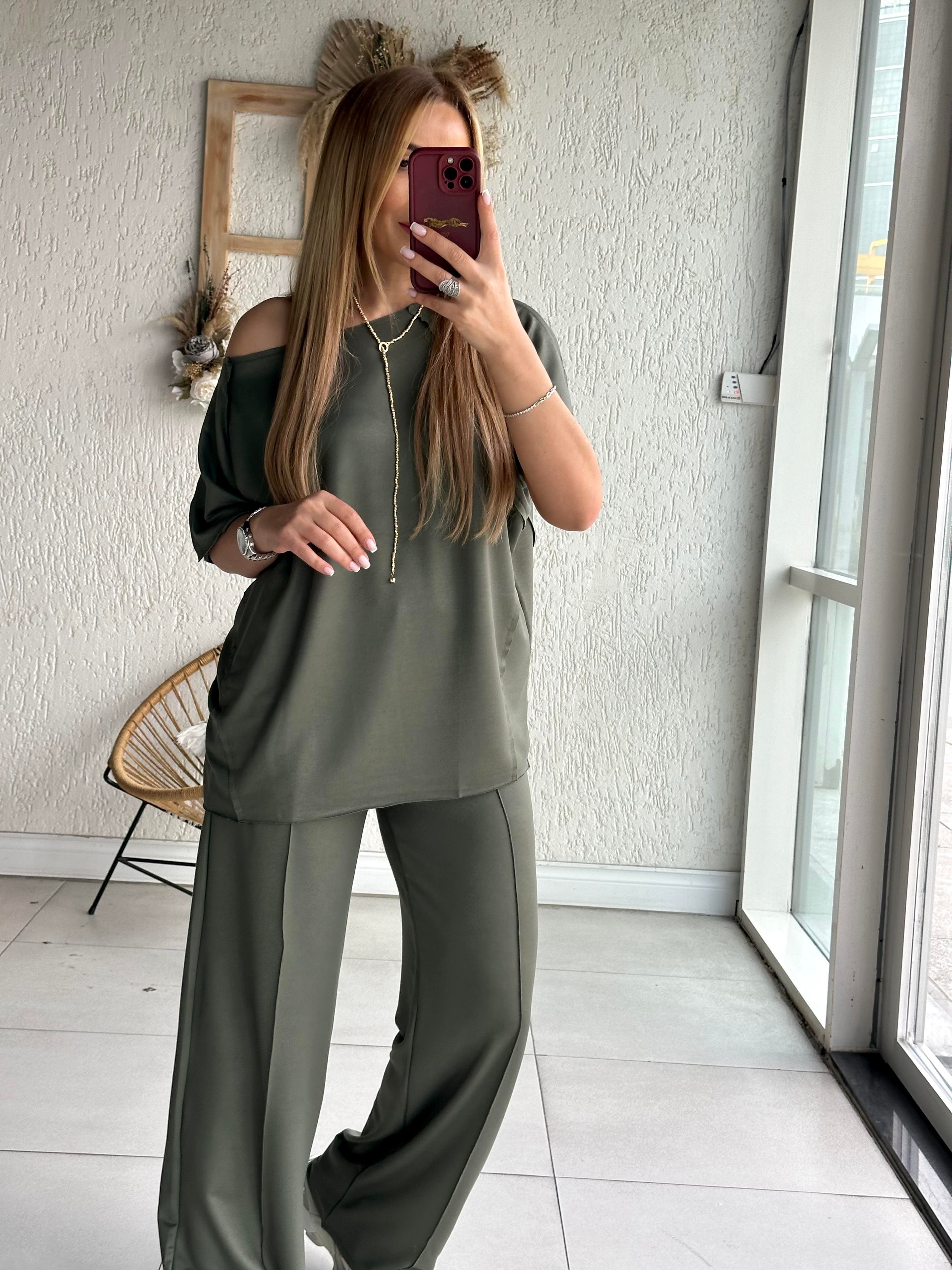 Haki Kısa Kollu Salaş Takım