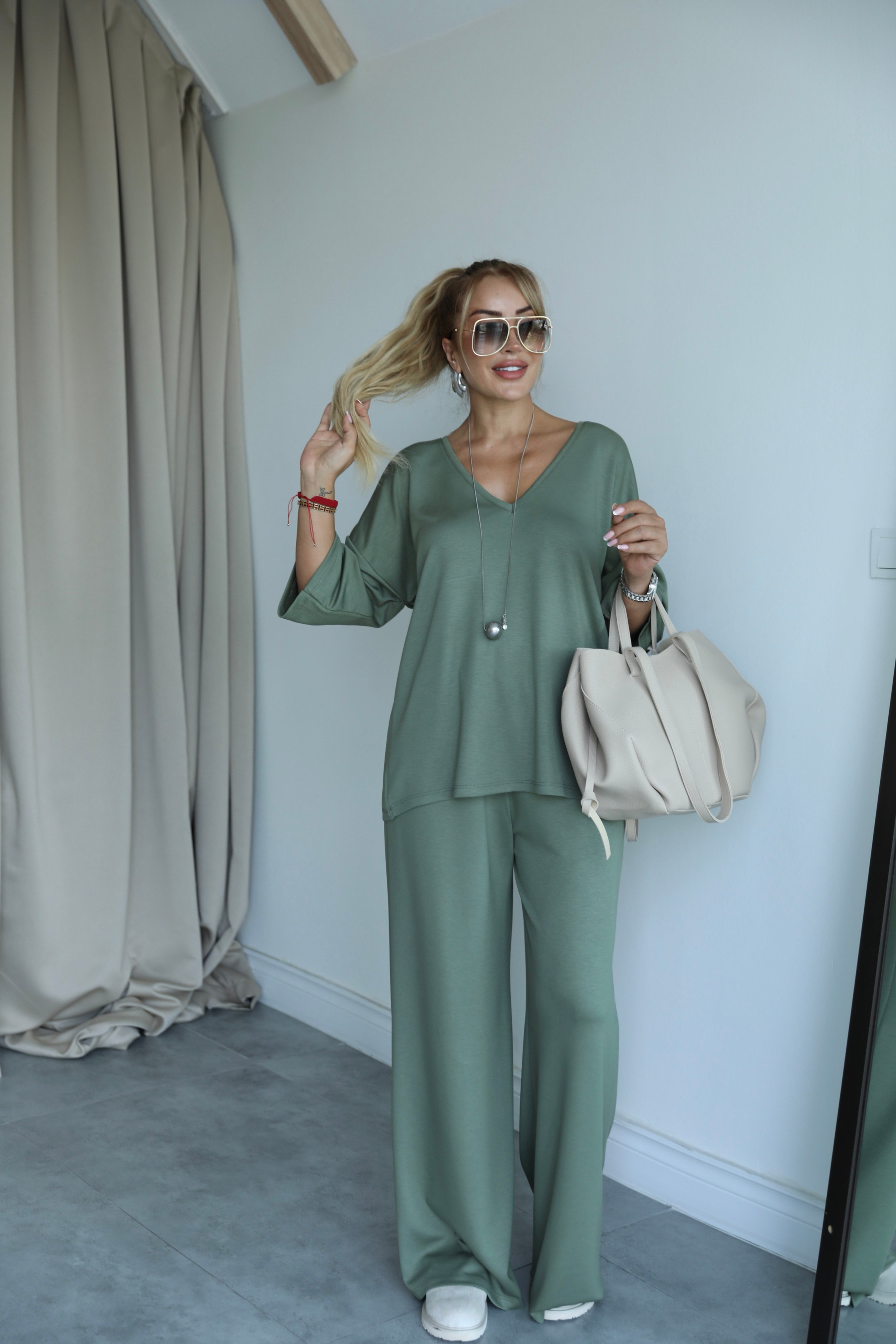 Haki V Yaka Oversize Takım 