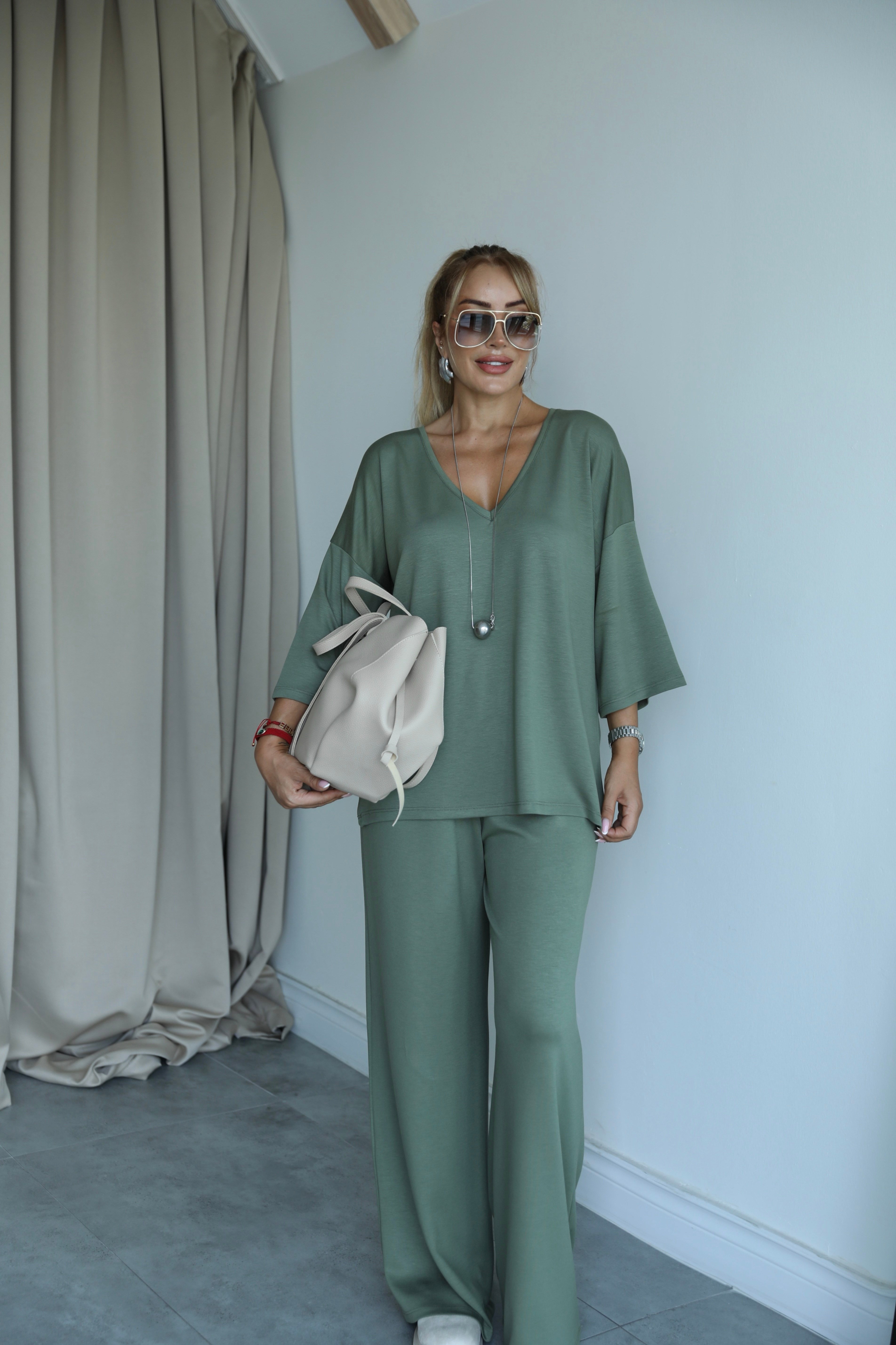 Haki V Yaka Oversize Takım 