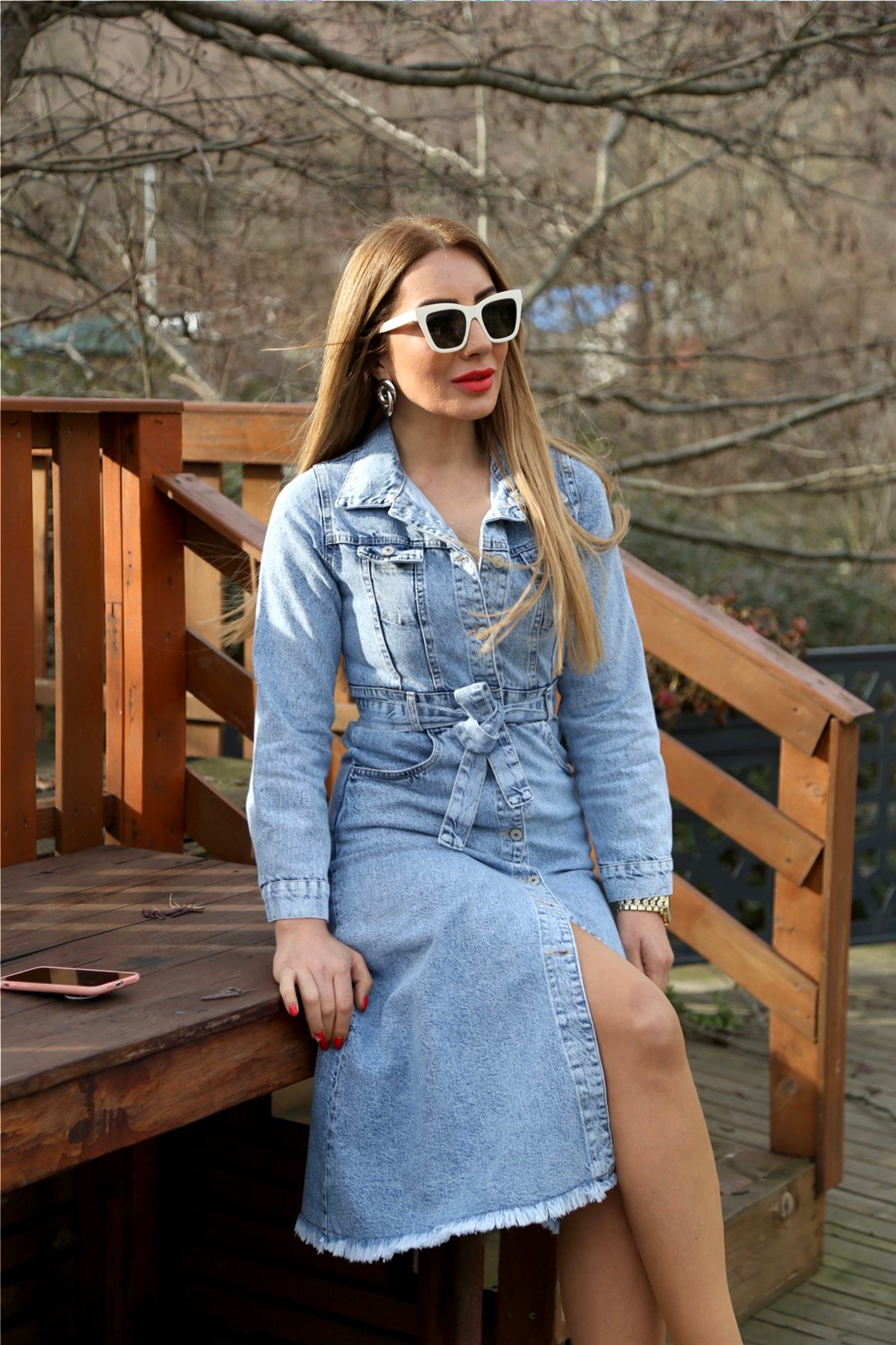 Jean Kuşaklı Jean Elbise