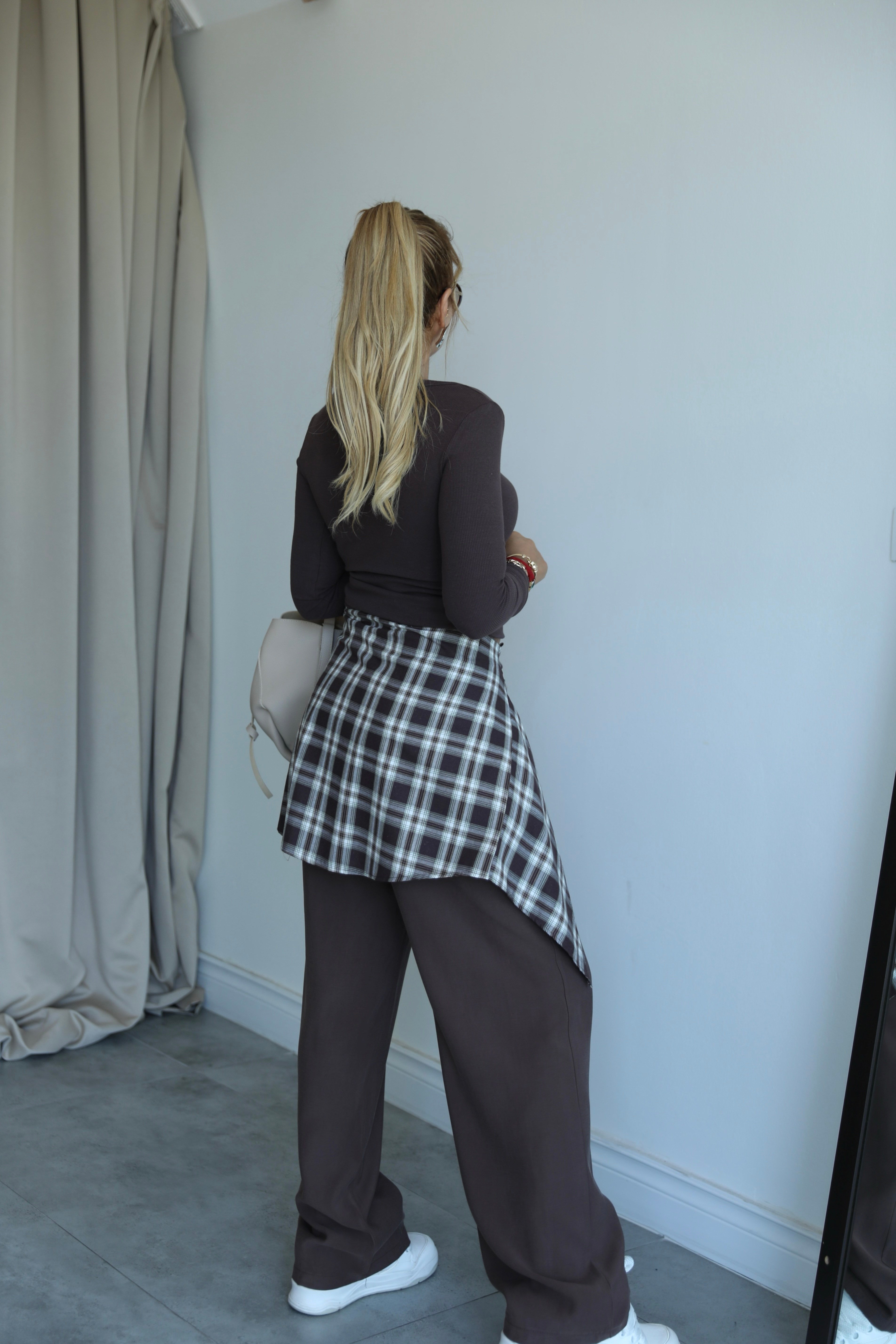 Kahve Bel Gömlek Detaylı Pantolon 