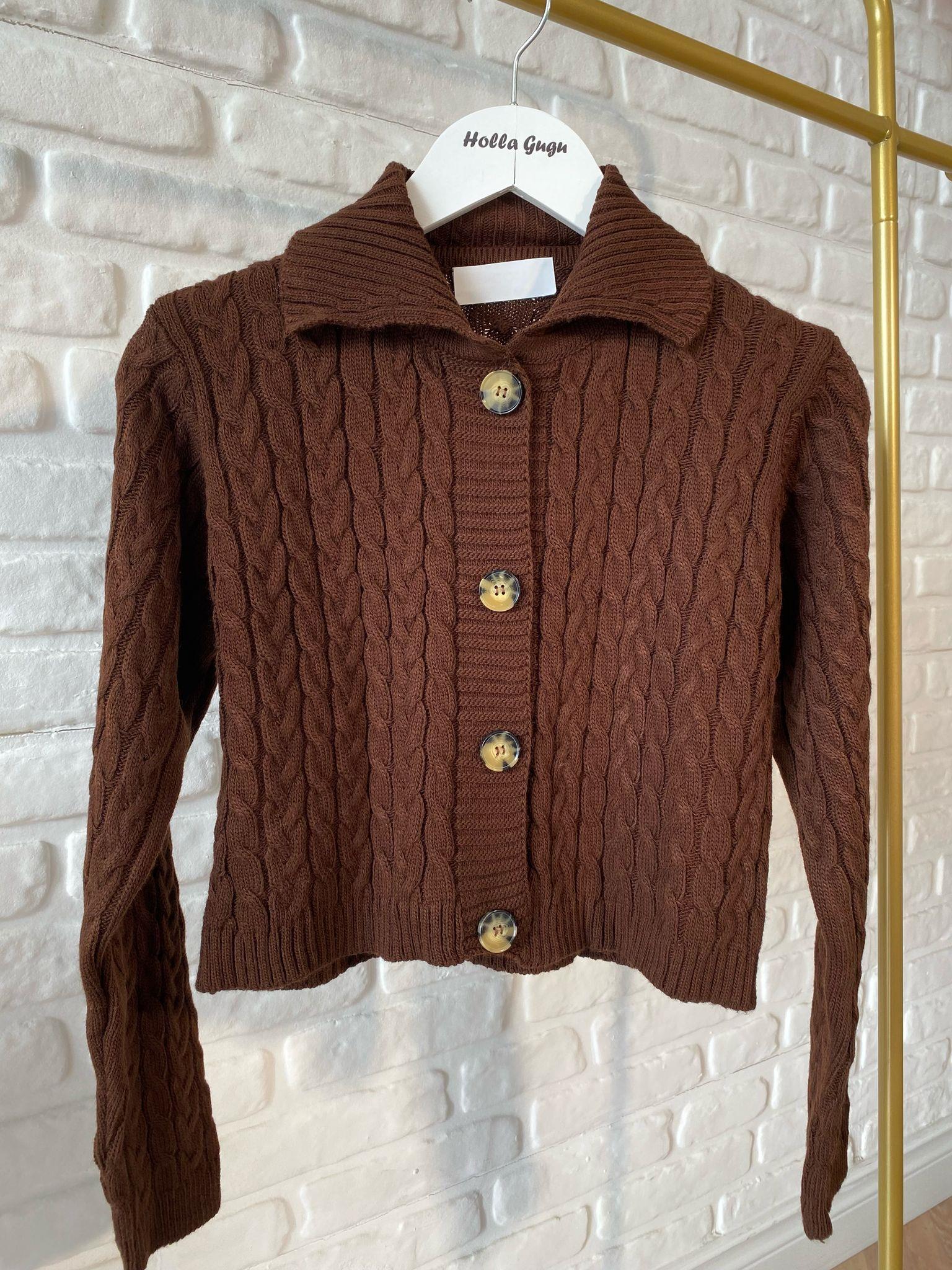 Kahve Dokulu Polo Yaka Hırka