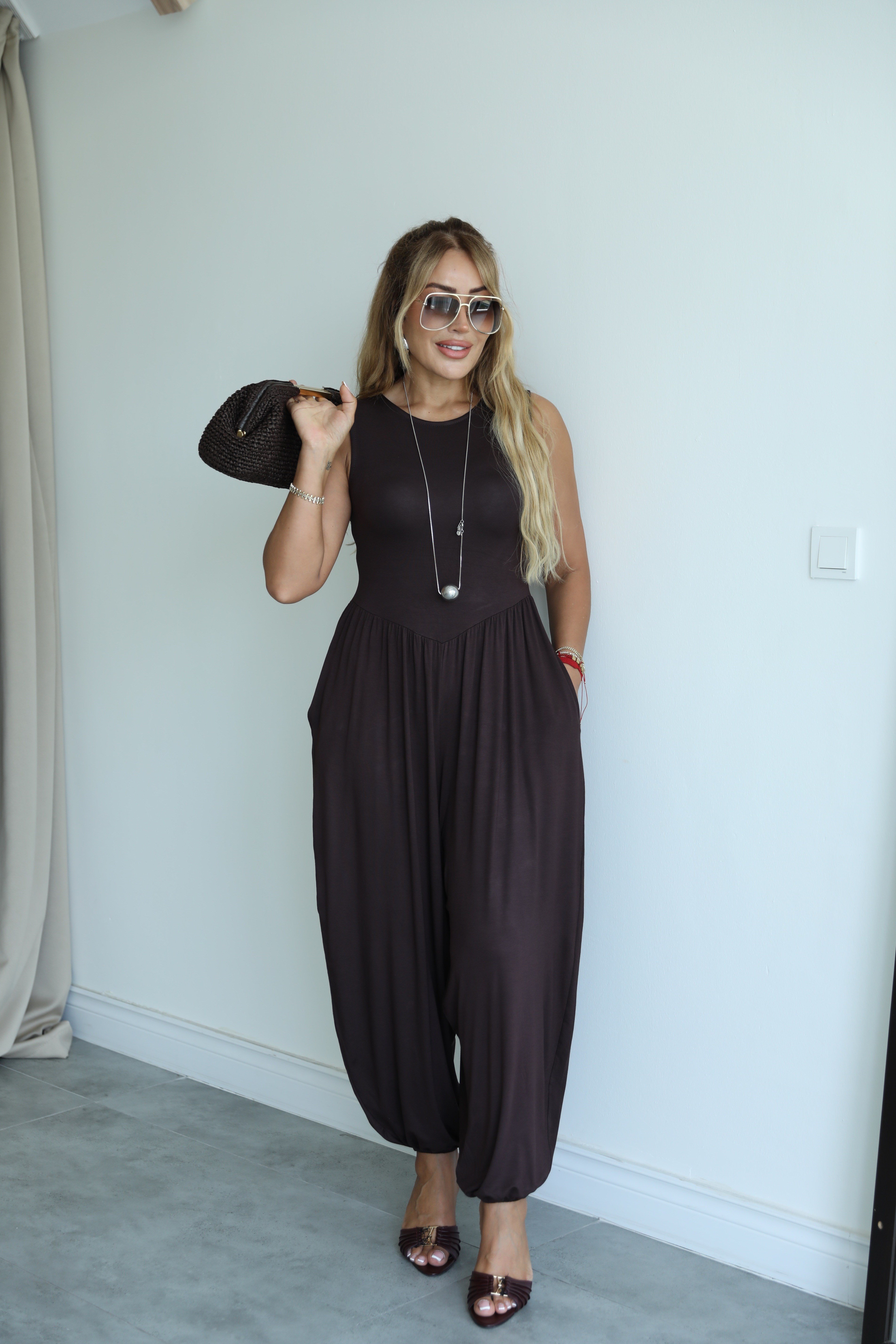 Kahve Kalın Askılı Şalvar Tulum