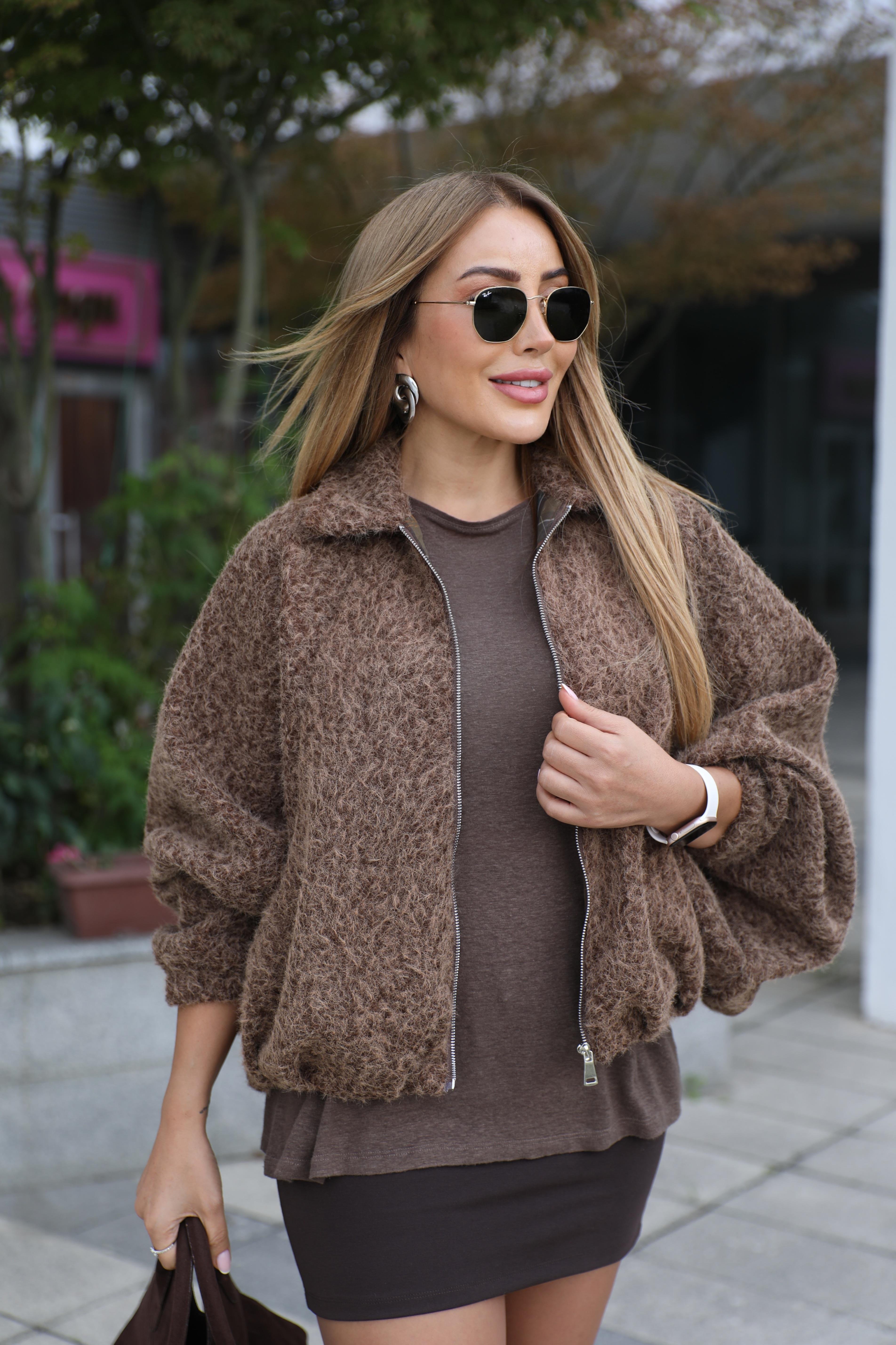 Kahve Kırçıllı Kaşe Ceket