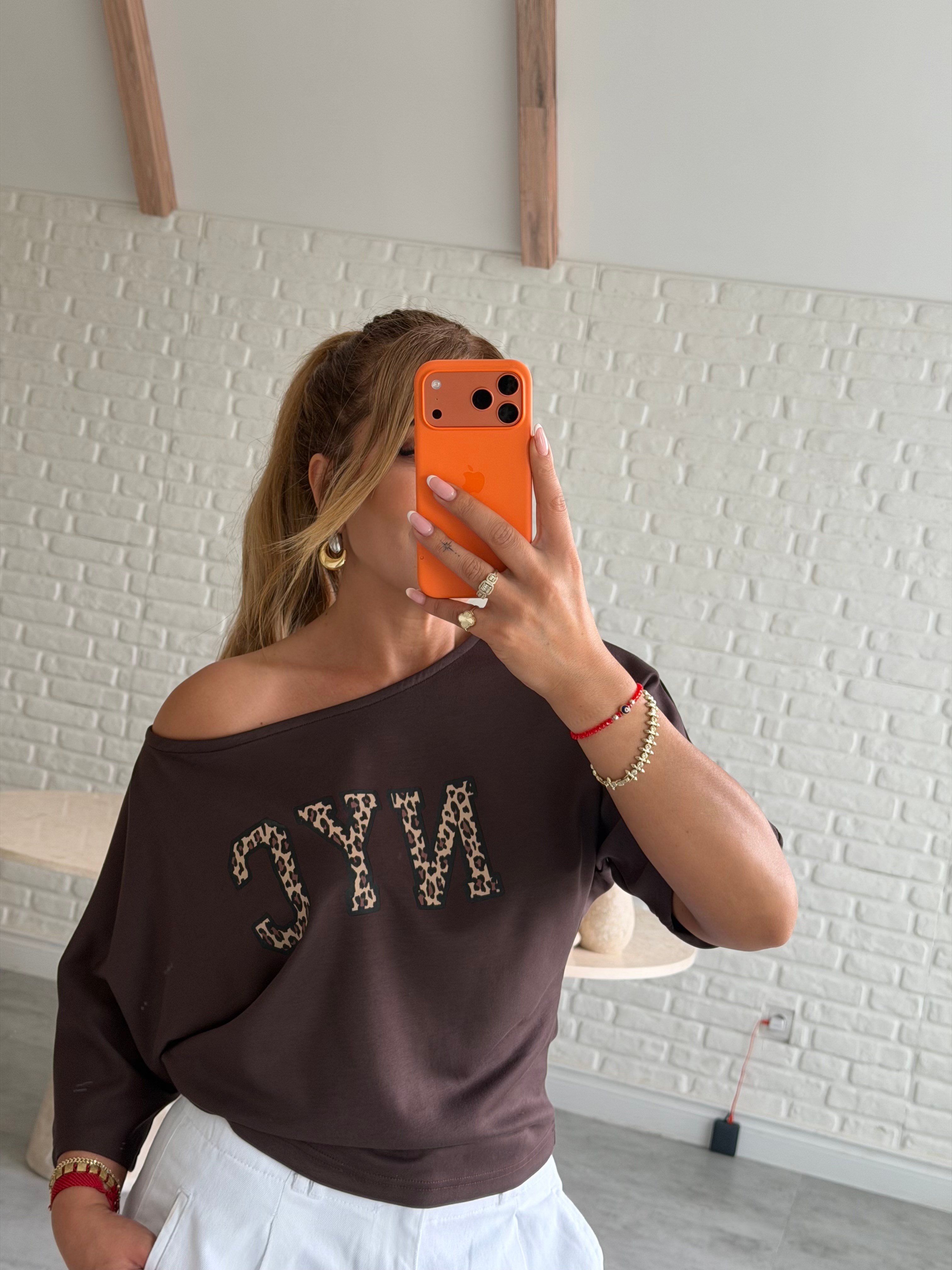 Kahve NYC Baskılı T-shirt 