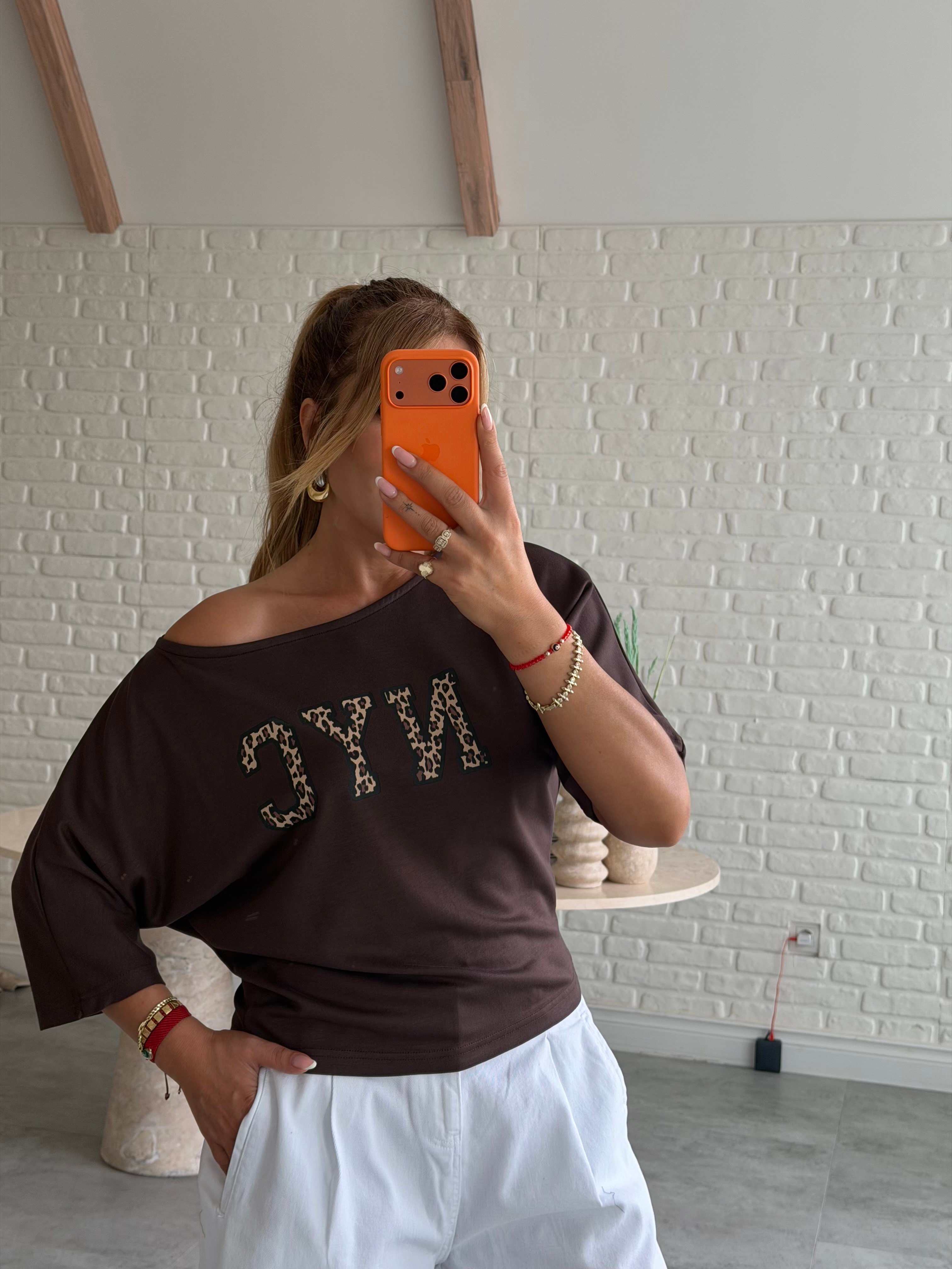 Kahve NYC Baskılı T-shirt 