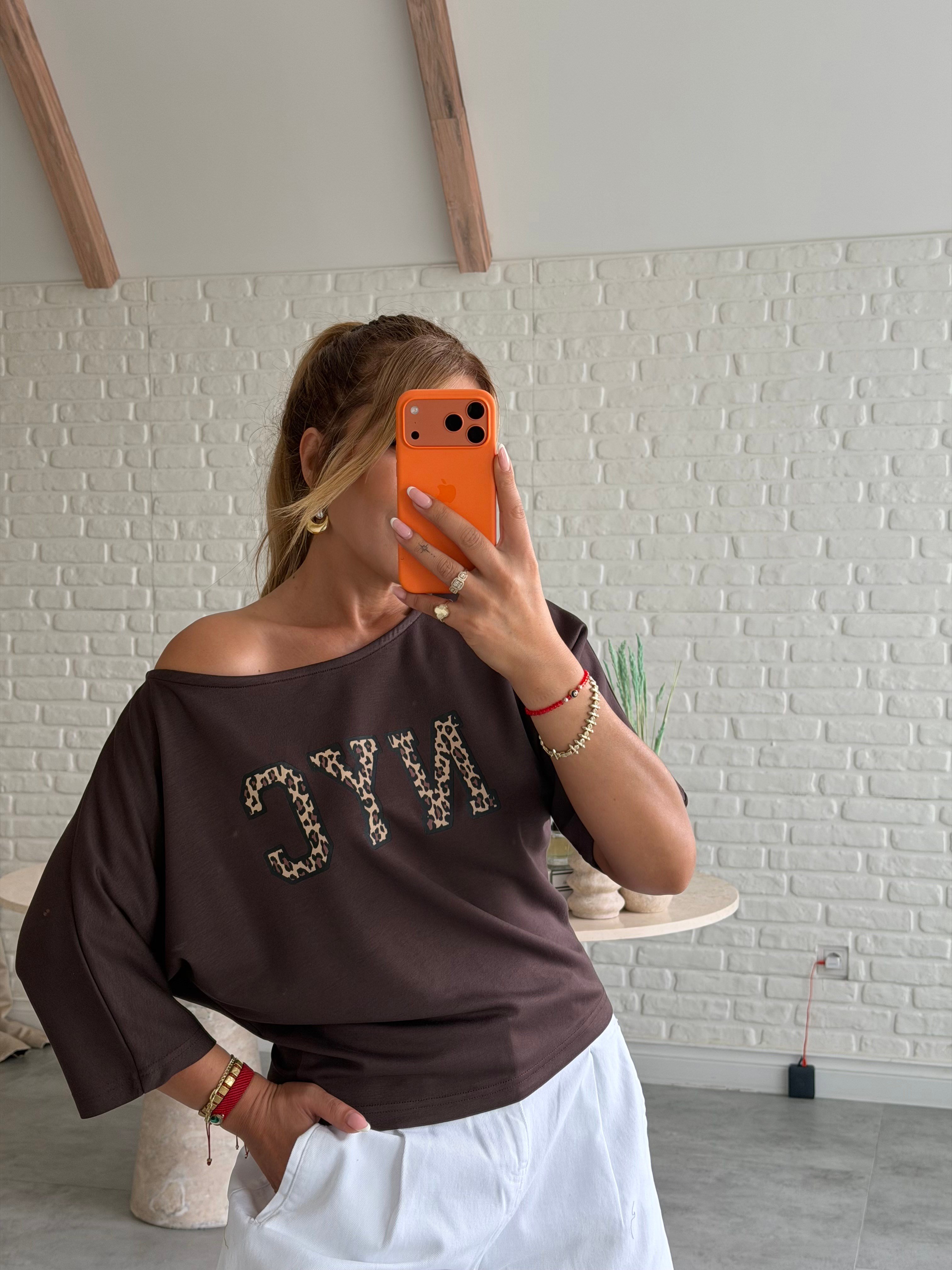 Kahve NYC Baskılı T-shirt 