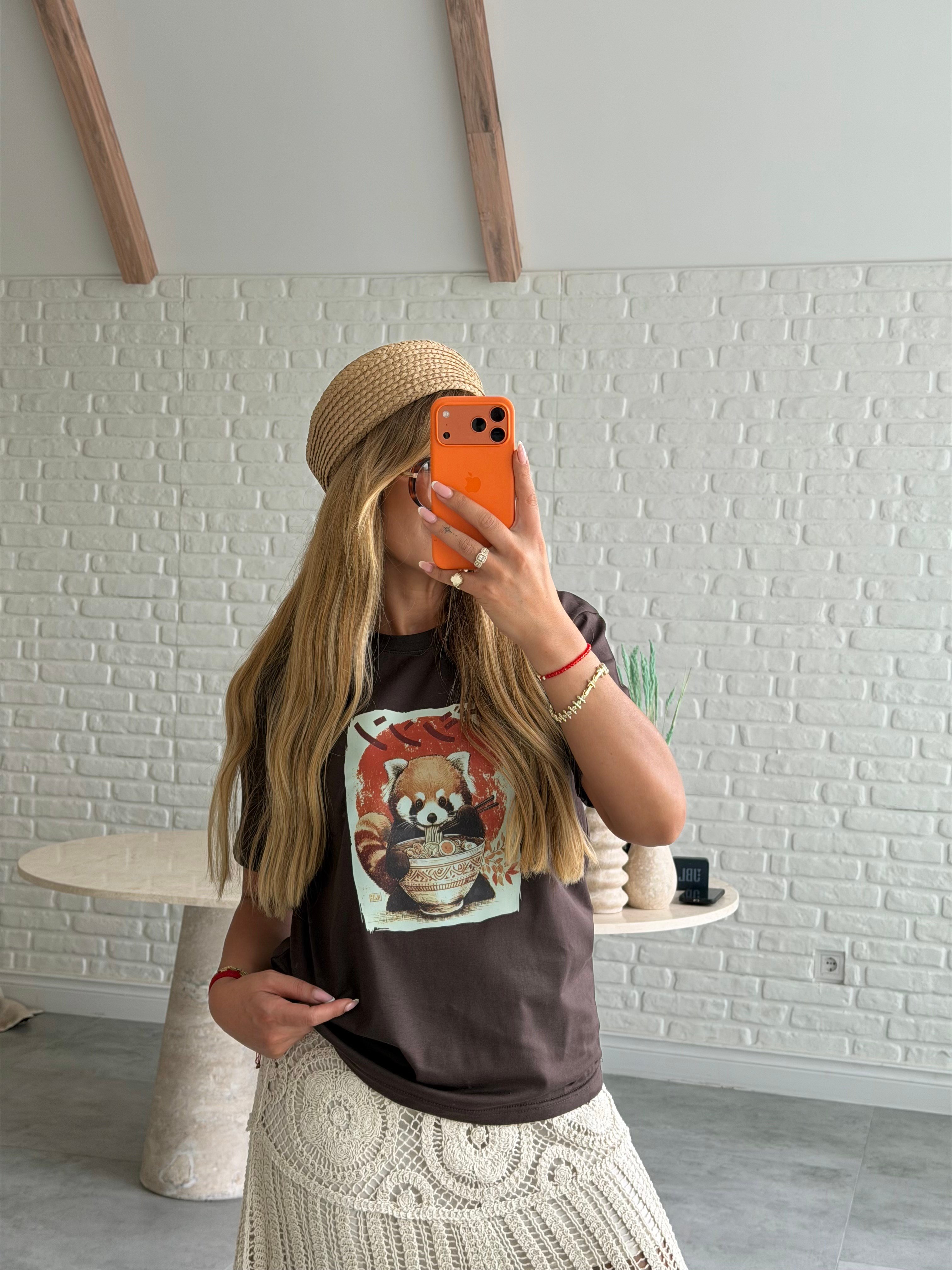 Kahve Ön Baskılı T-shirt 