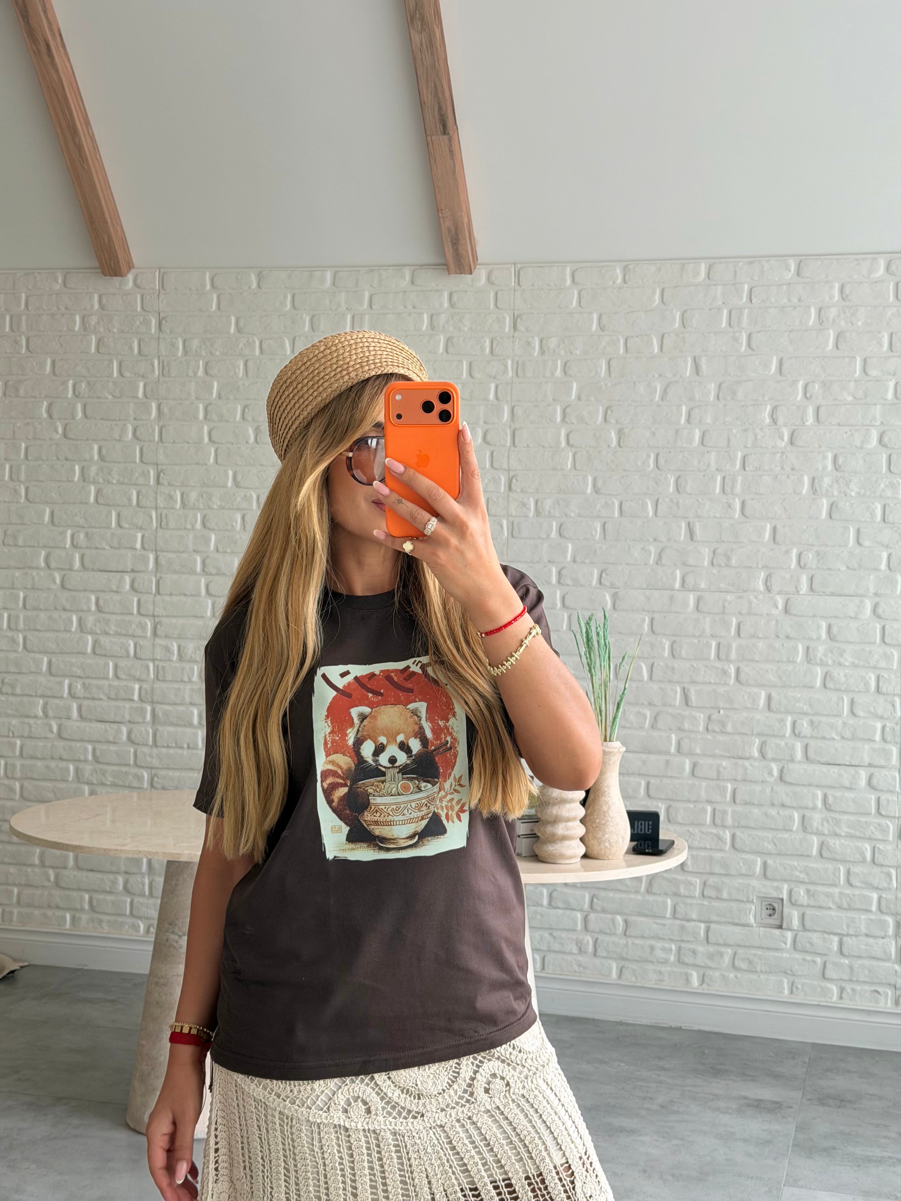 Kahve Ön Baskılı T-shirt 