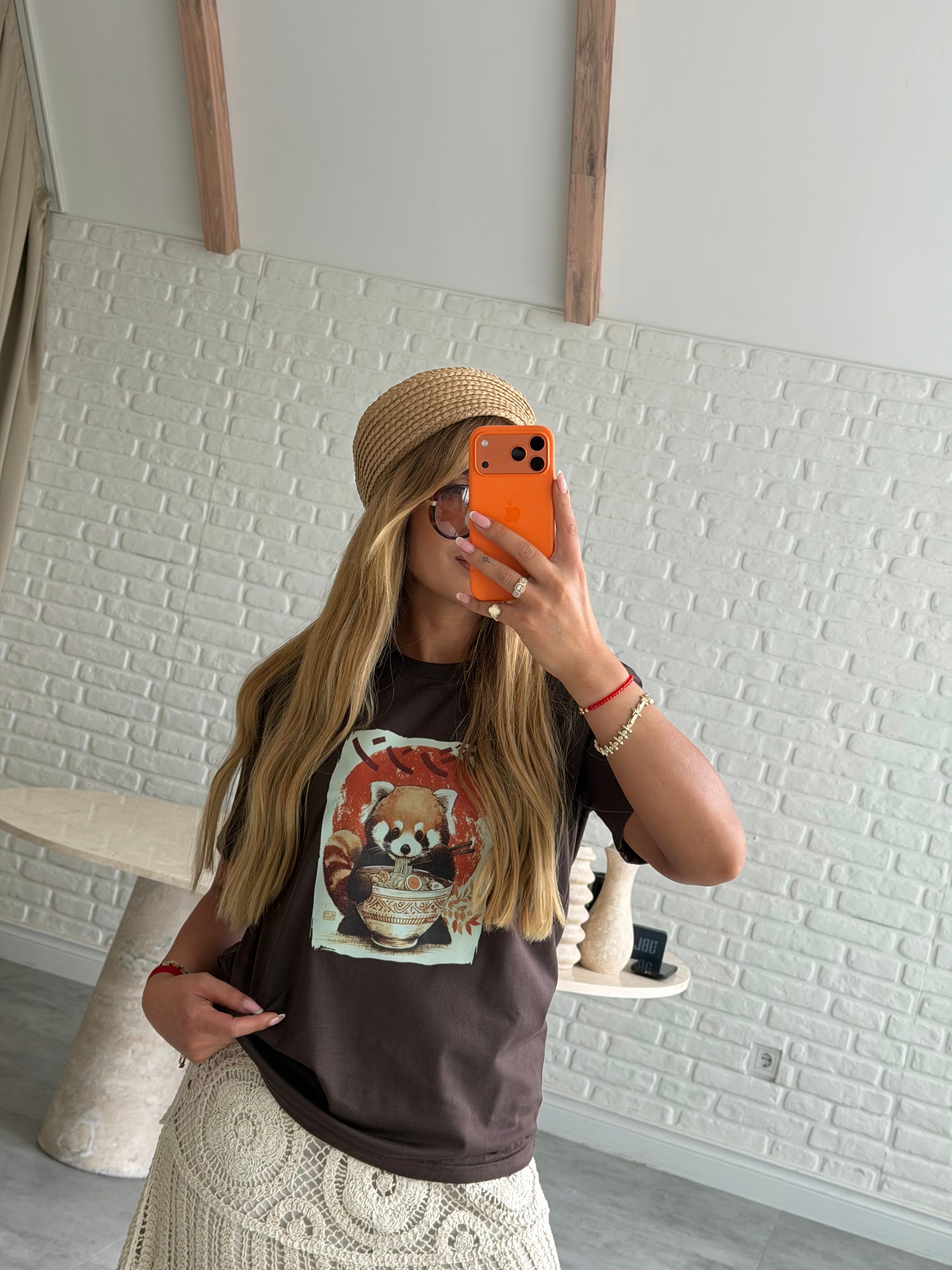 Kahve Ön Baskılı T-shirt 