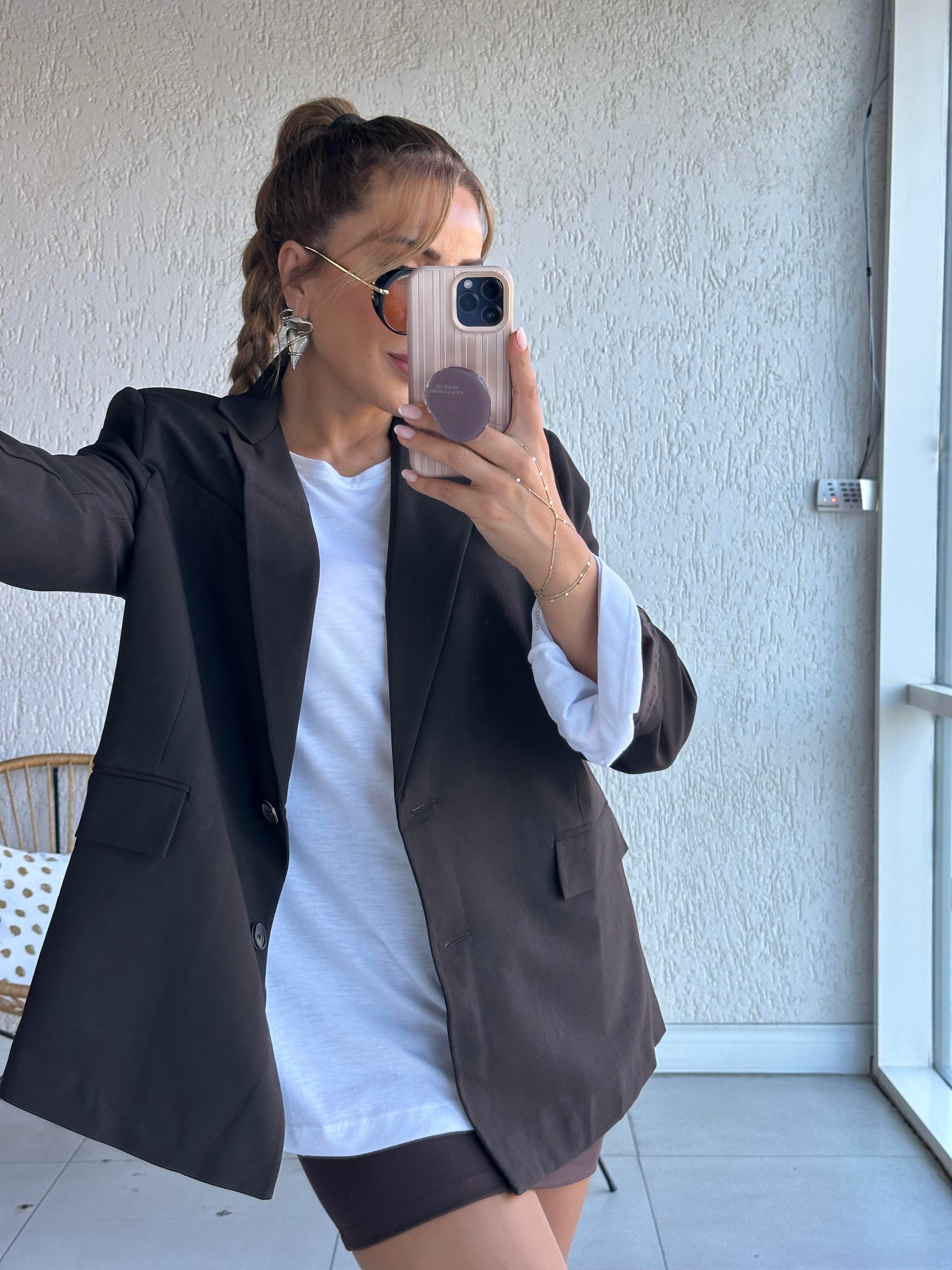 Kahve Oversize Blazer Ceket 