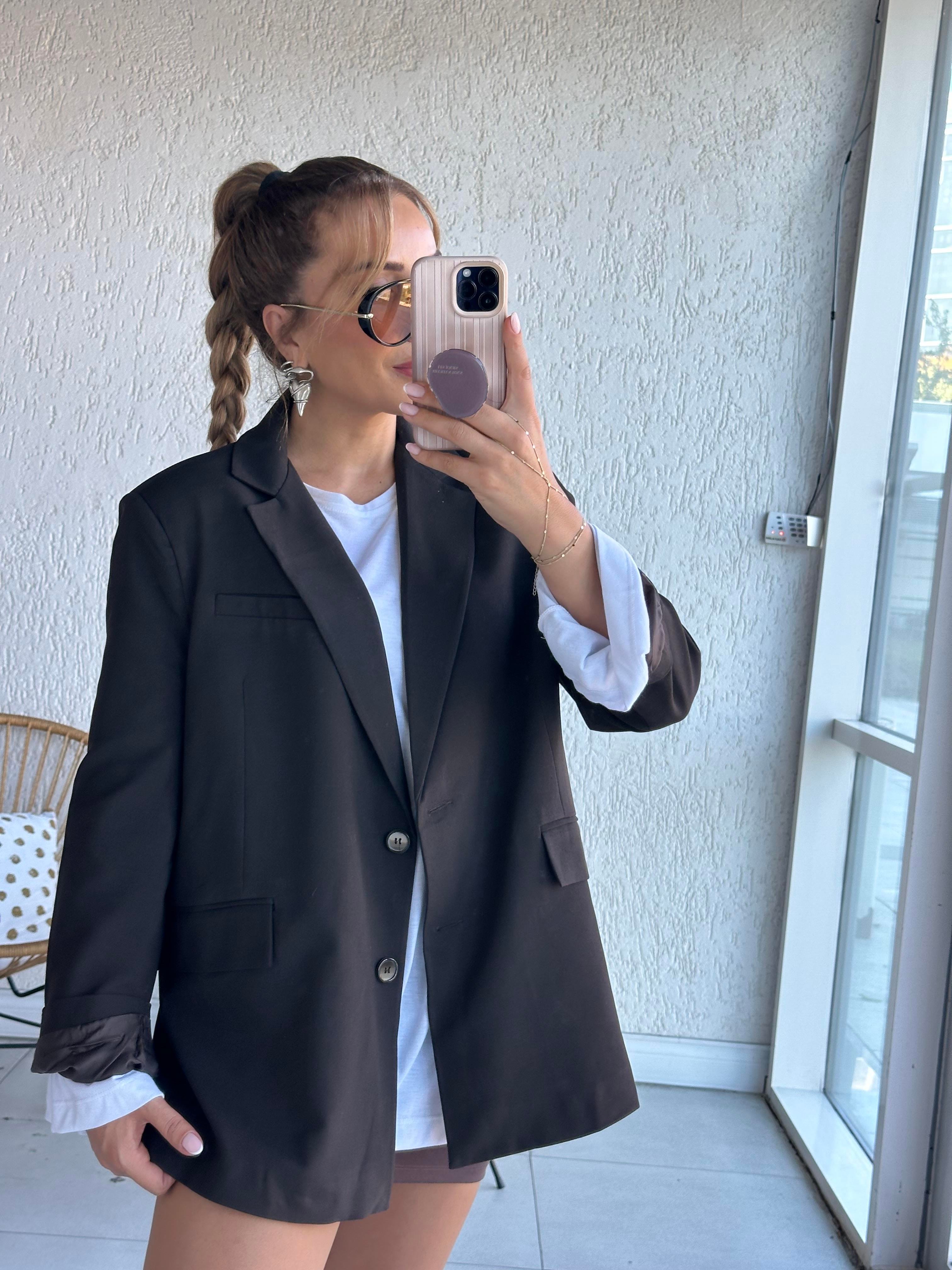 Kahve Oversize Blazer Ceket 