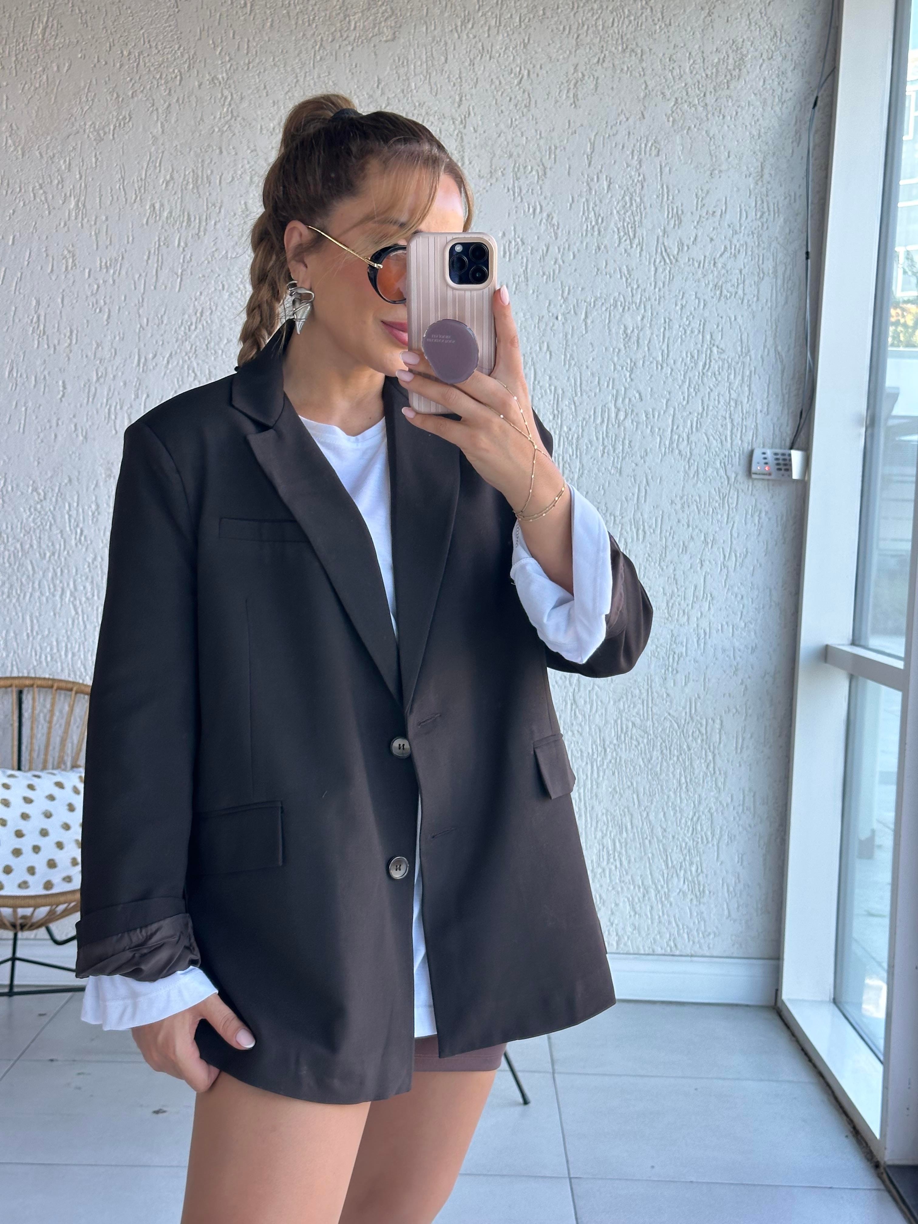 Kahve Oversize Blazer Ceket 