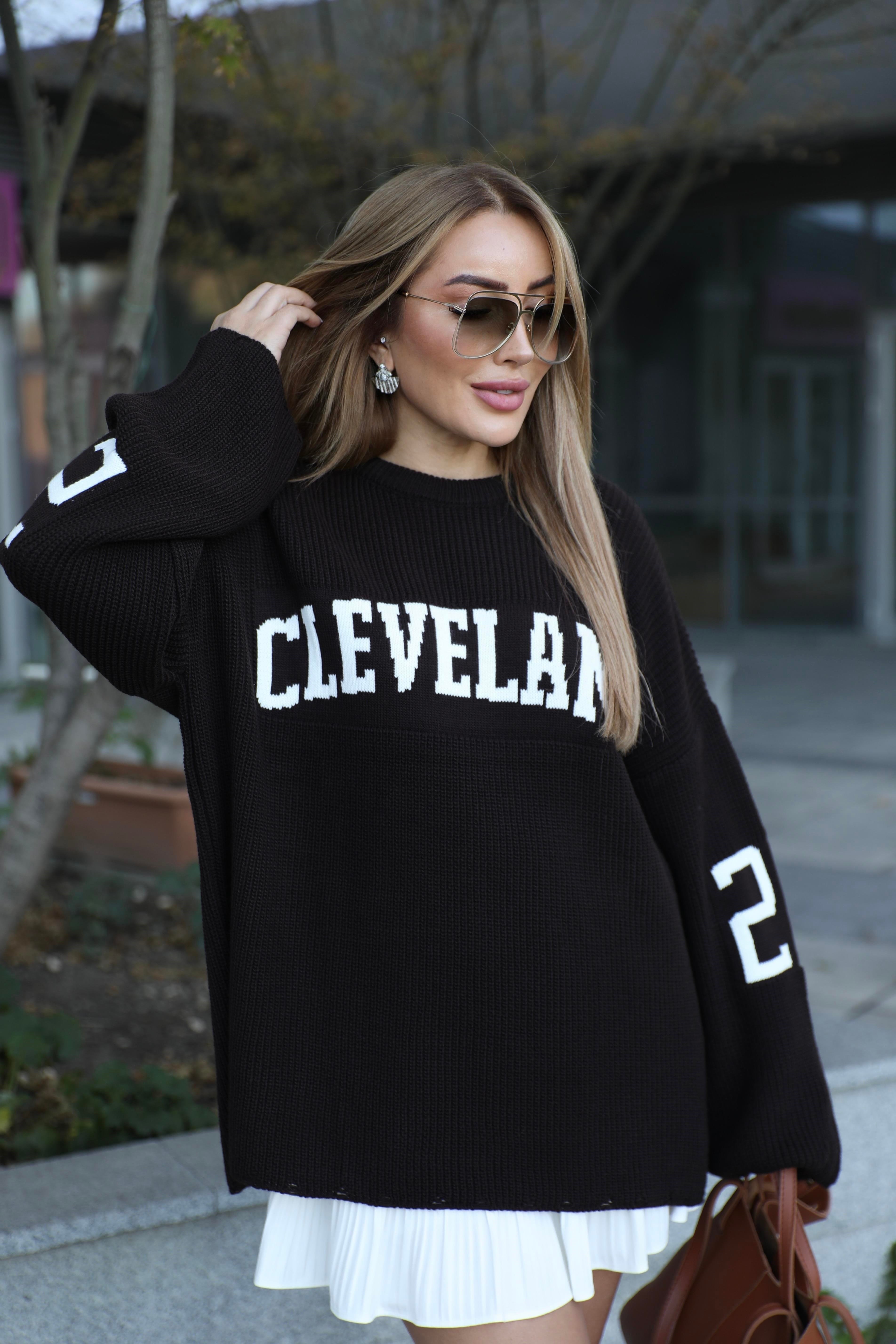 Kahve Yazı Detaylı Oversize Kazak