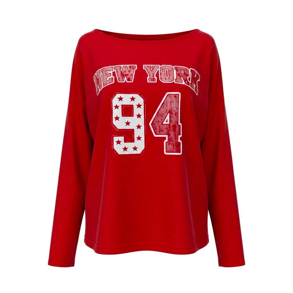 Kırmızı 94 Baskılı Uzun Kollu T-shirt 