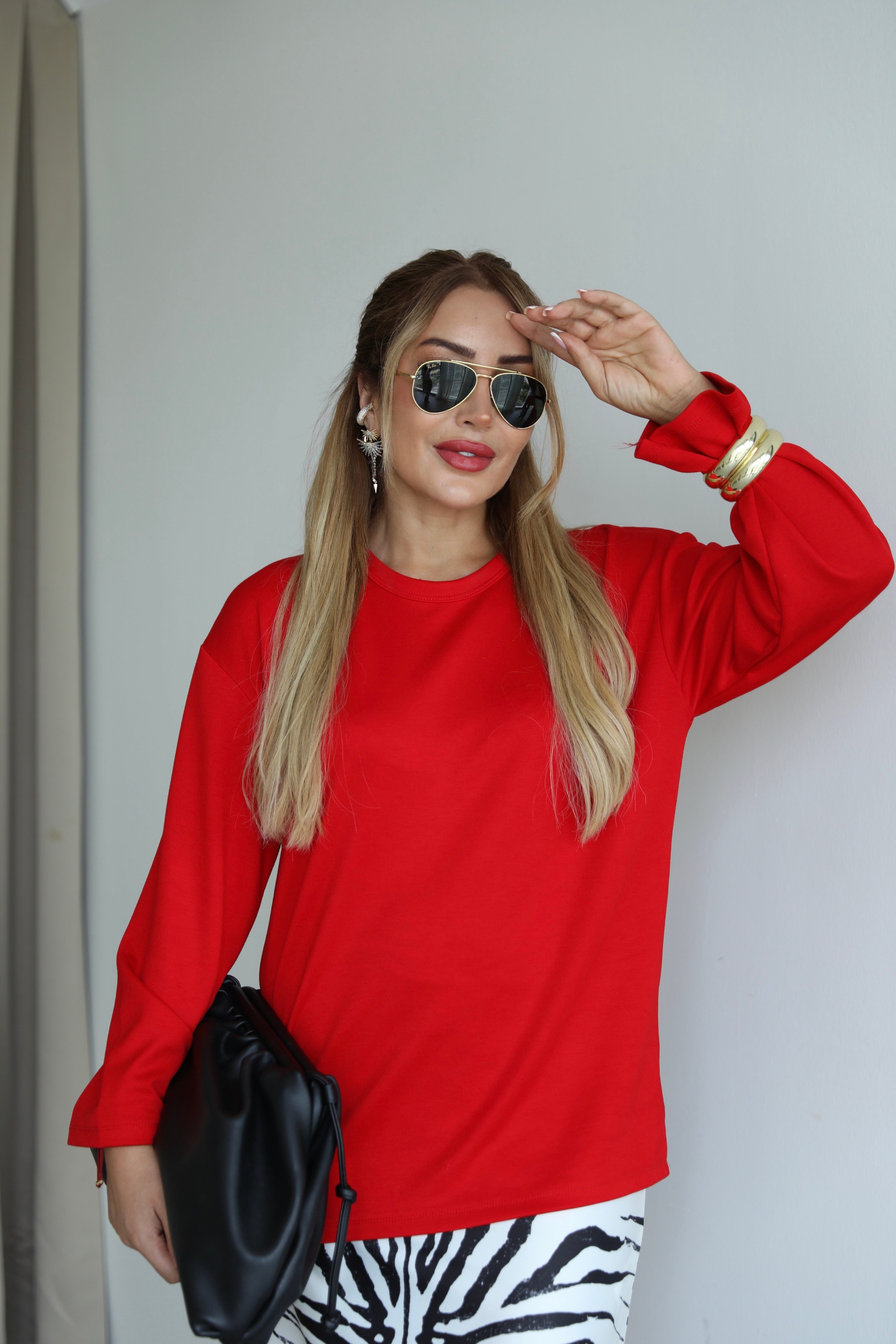 Kırmızı Bisiklet Yaka Modal Basic T-shirt 