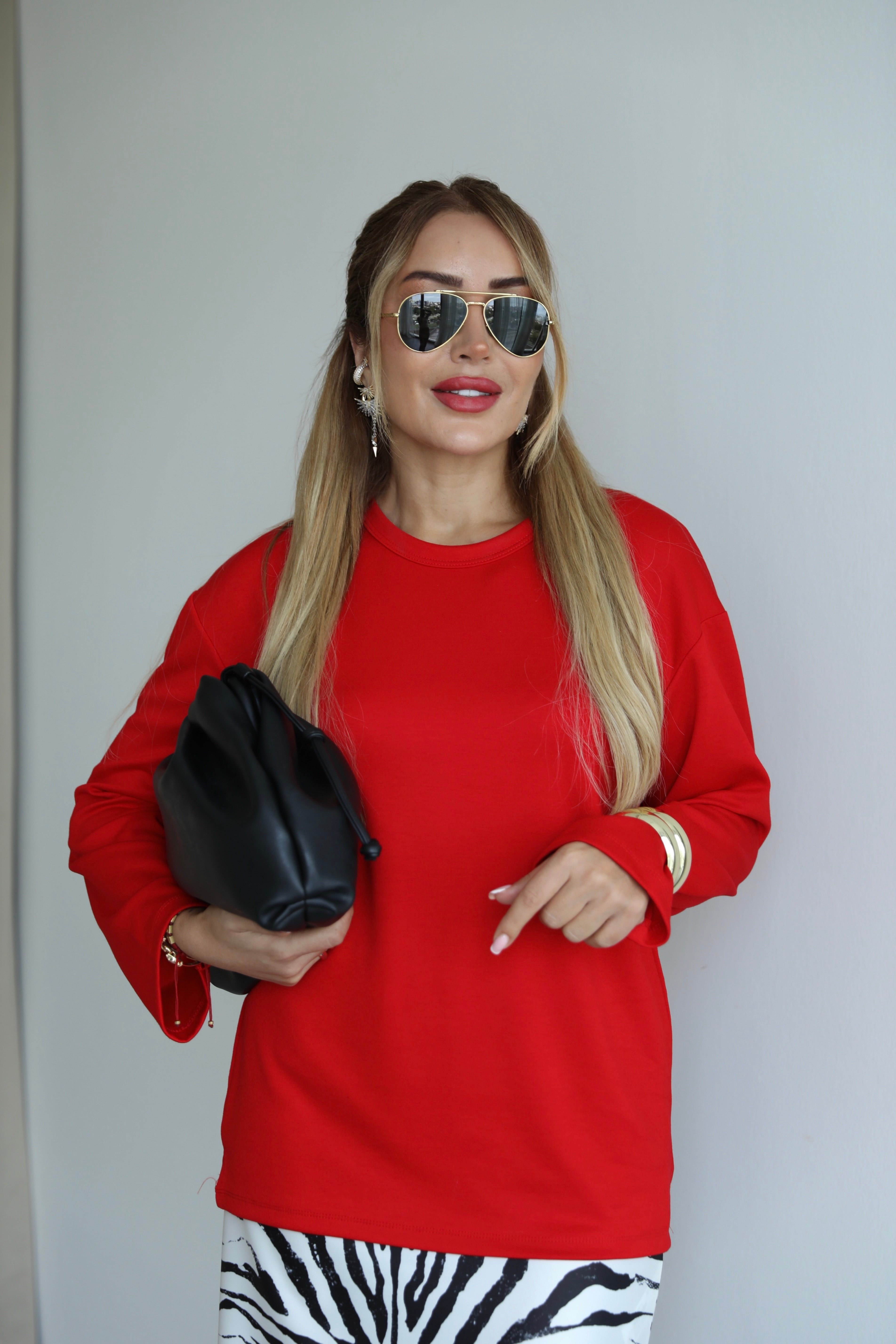 Kırmızı Bisiklet Yaka Modal Basic T-shirt 