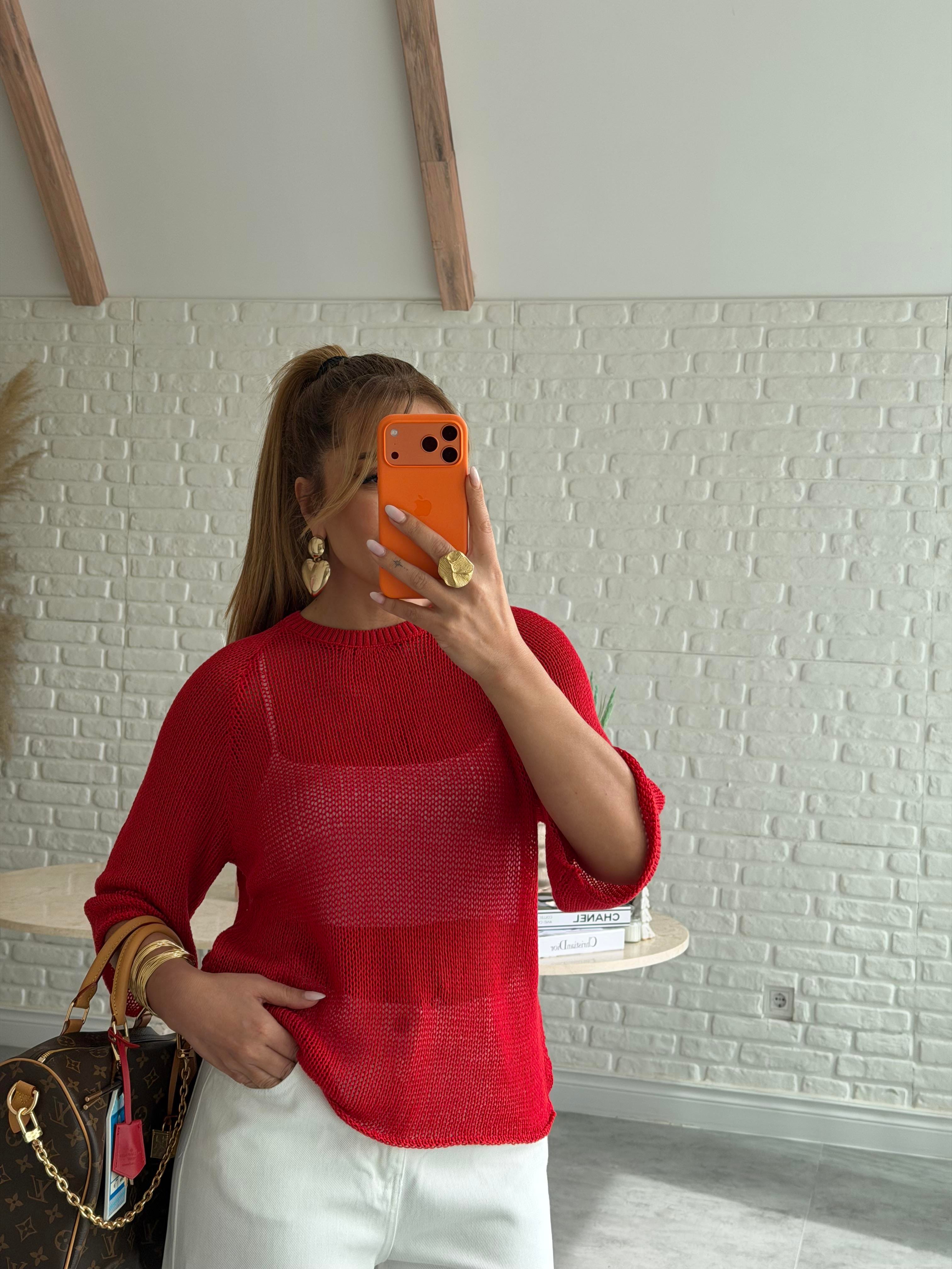 Kırmızı Bisiklet Yaka Triko
